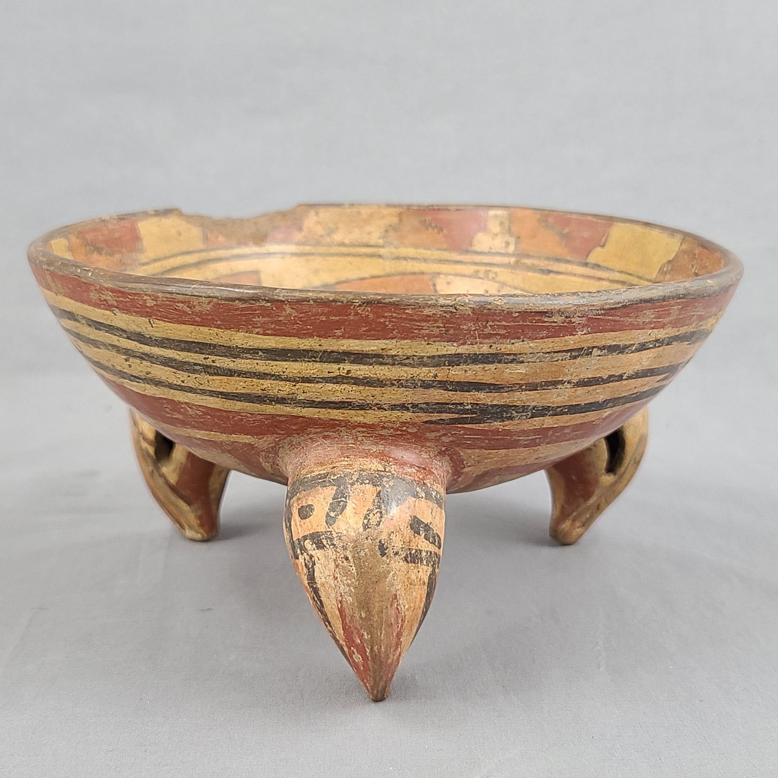 Mayan Culture Guatemala Tomb Site Pottery 3 legged Vess: Mayan Culture Guatemala Tomb Site Pottery 3 legged Vessel Rattle legs 1930's. Measure 8" x 4 1/4". From Mary Haschak Collection.