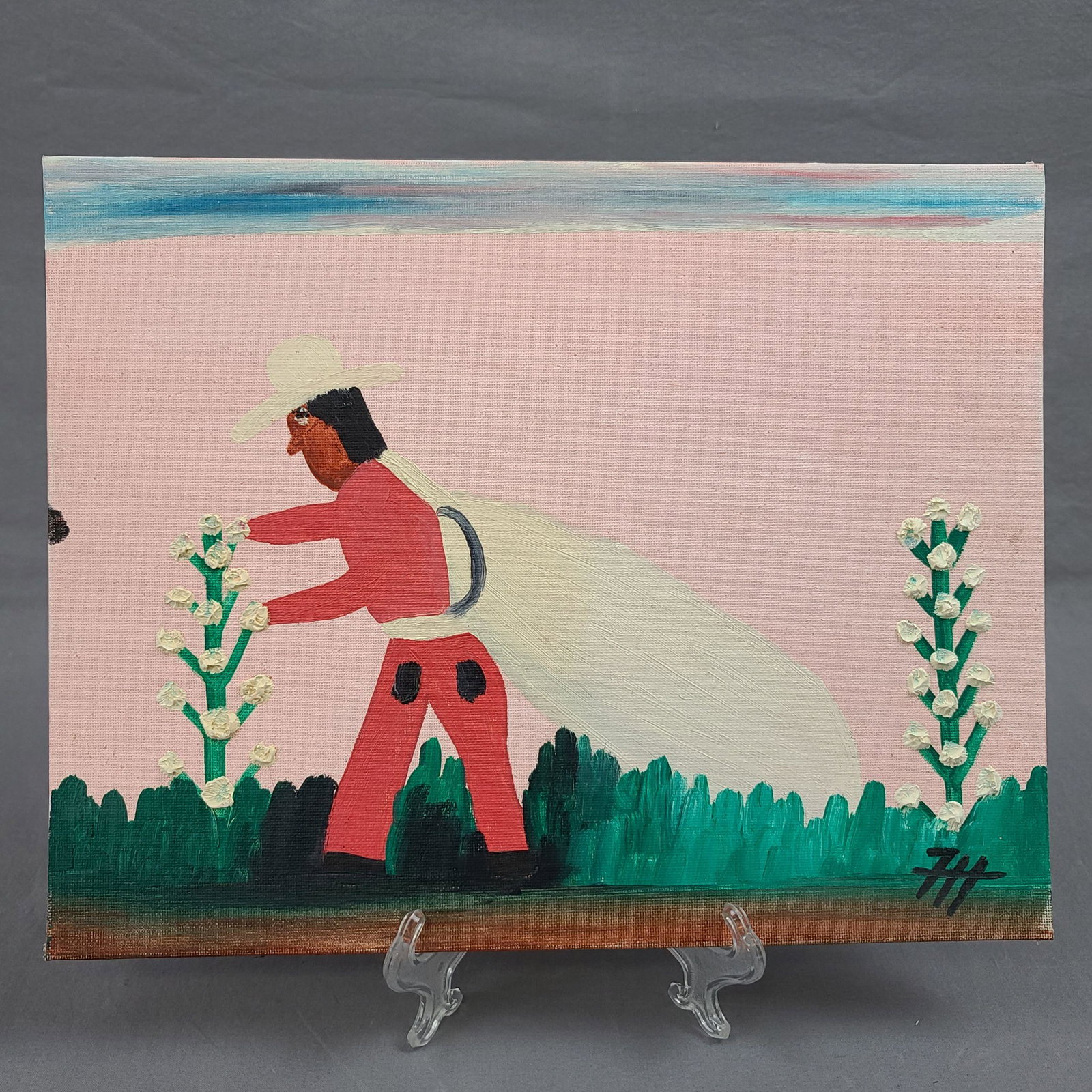 Frank Hunter (American/Louisiana ) Folk Art Painting: Frank Hunter (American/Louisiana ) Folk Art Painting Grandson Of Well Known Clementine Hunter (American/Louisiana, 1886-1988). Measure 11" x 14"