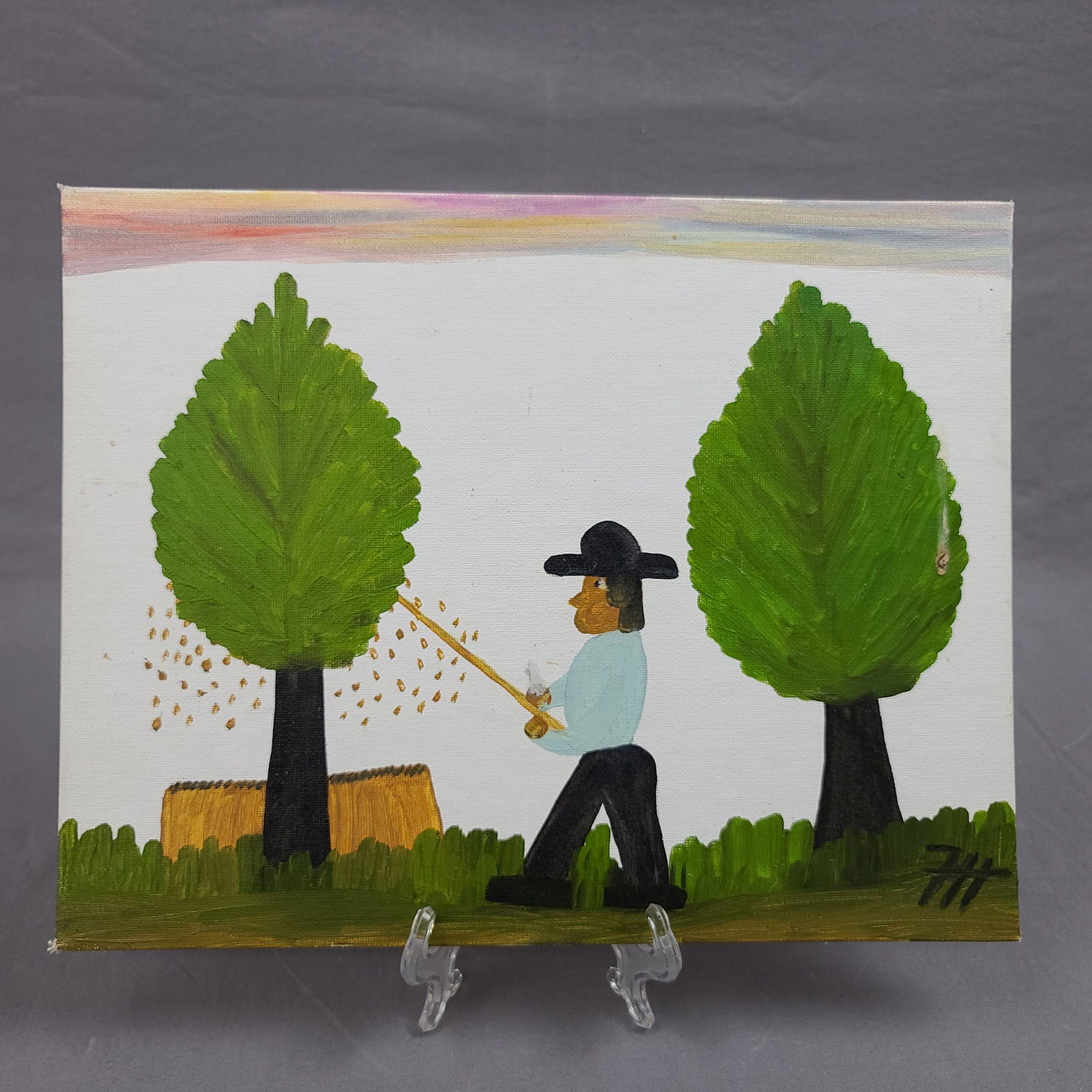 Frank Hunter (American/Louisiana ) Folk Art Painting: Frank Hunter (American/Louisiana ) Folk Art Painting Grandson Of Well Known Clementine Hunter (American/Louisiana, 1886-1988). Measure 11" x 14"