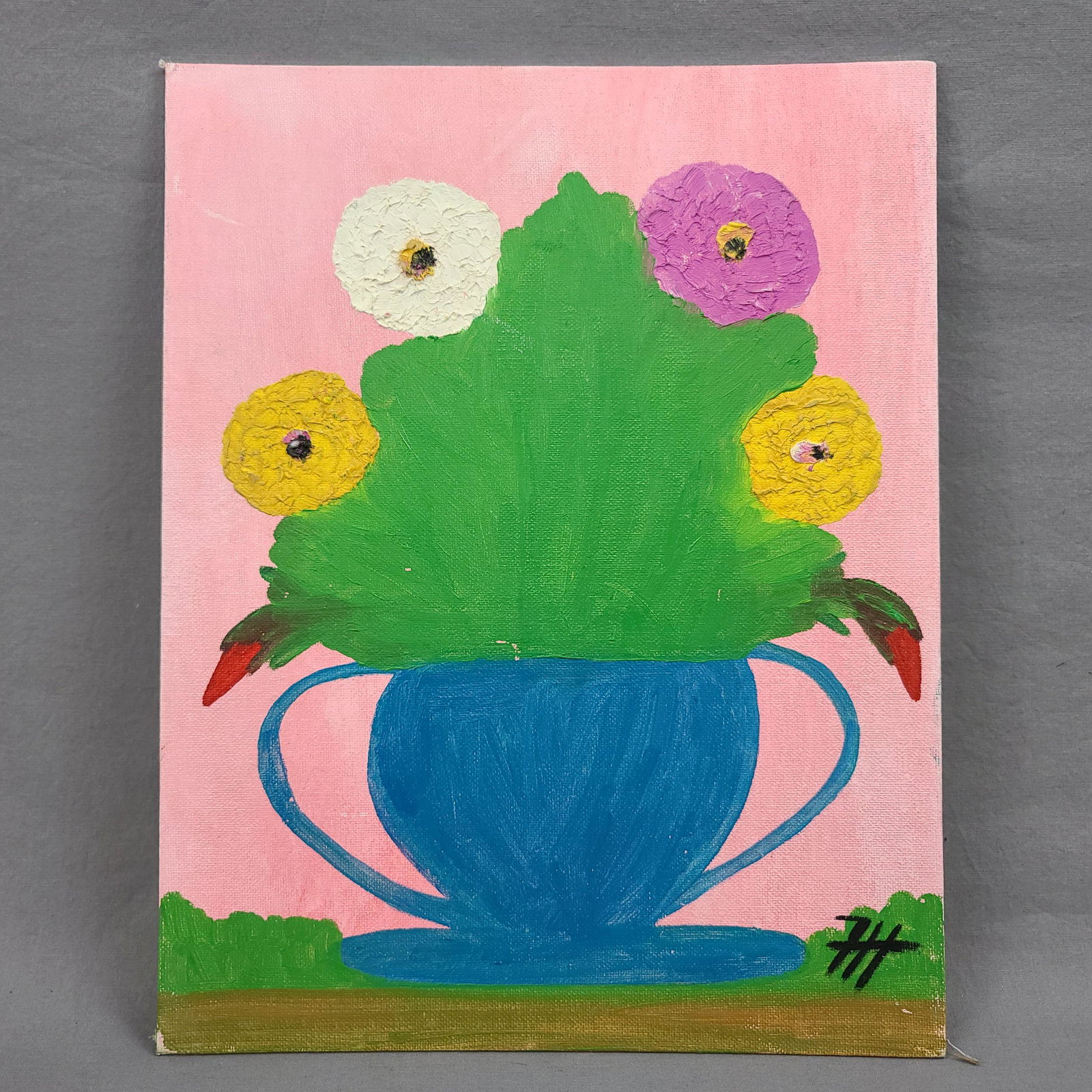 Frank Hunter (American/Louisiana ) Folk Art Painting: Frank Hunter (American/Louisiana ) Folk Art Painting Grandson Of Well Known Clementine Hunter (American/Louisiana, 1886-1988). Measure 11" x 14"