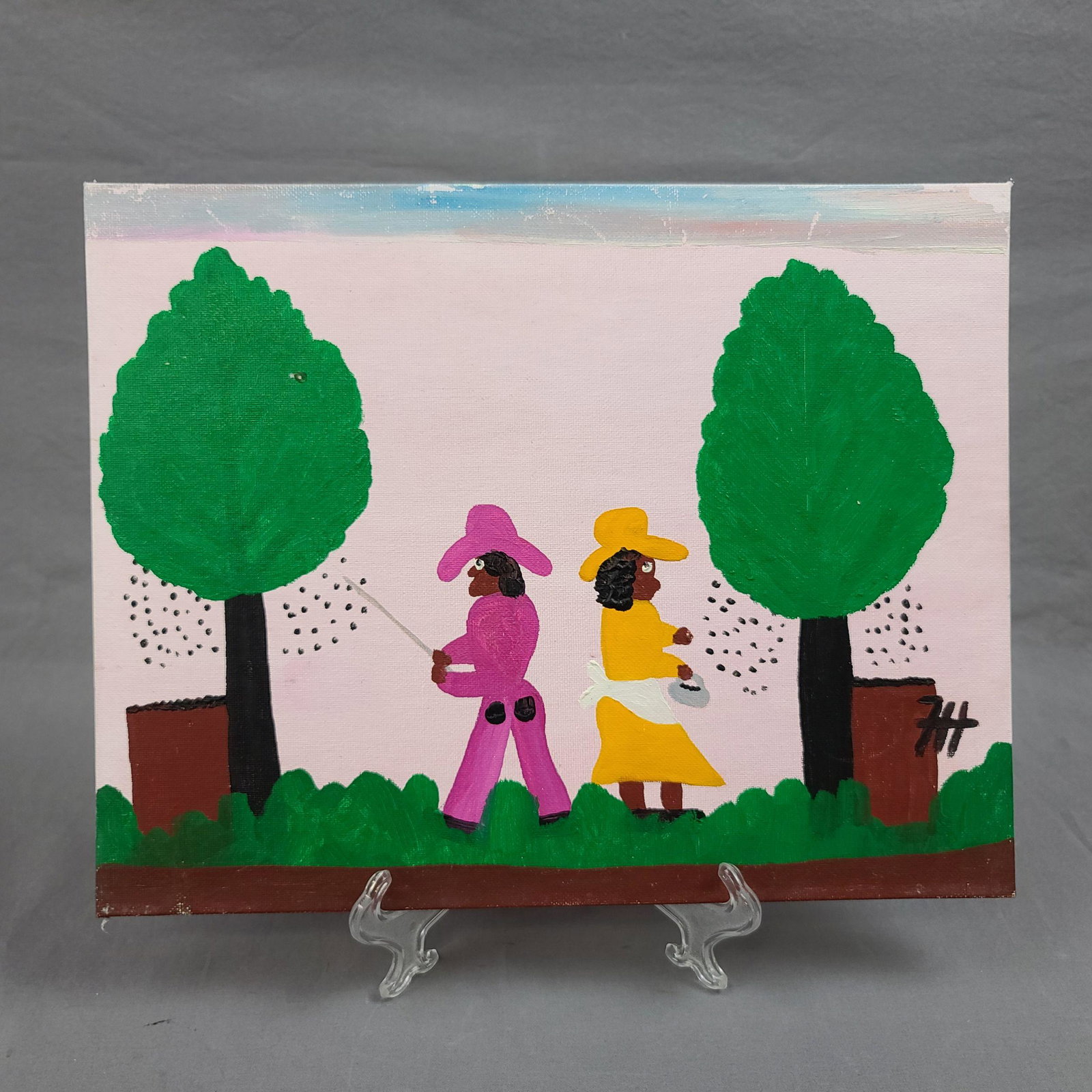 Frank Hunter (American/Louisiana ) Folk Art Painting: Frank Hunter (American/Louisiana ) Folk Art Painting Grandson Of Well Known Clementine Hunter (American/Louisiana, 1886-1988). Measure 11" x 14"