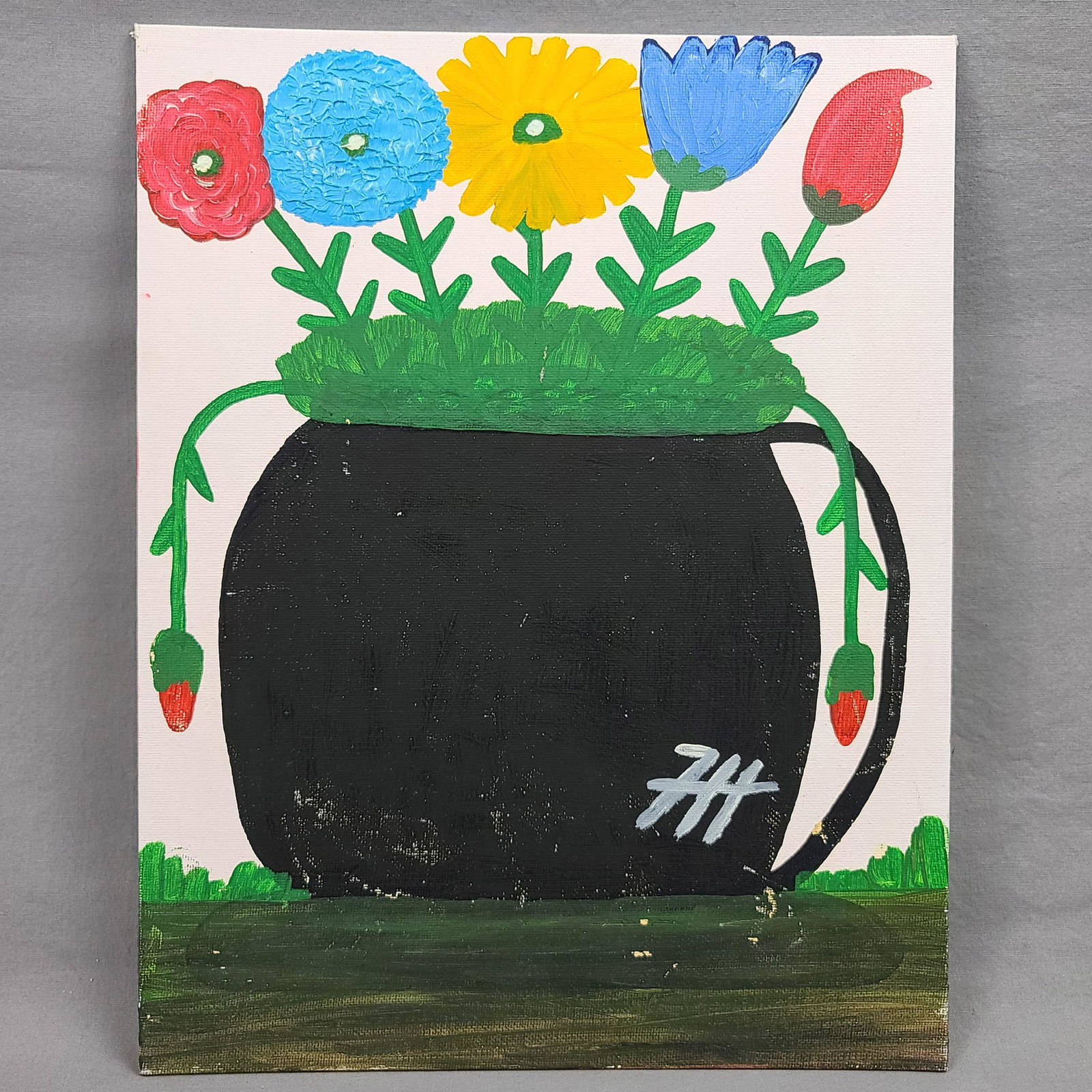 Frank Hunter (American/Louisiana ) Folk Art Painting: Frank Hunter (American/Louisiana ) Folk Art Painting Grandson Of Well Known Clementine Hunter (American/Louisiana, 1886-1988). Measure 11" x 14"