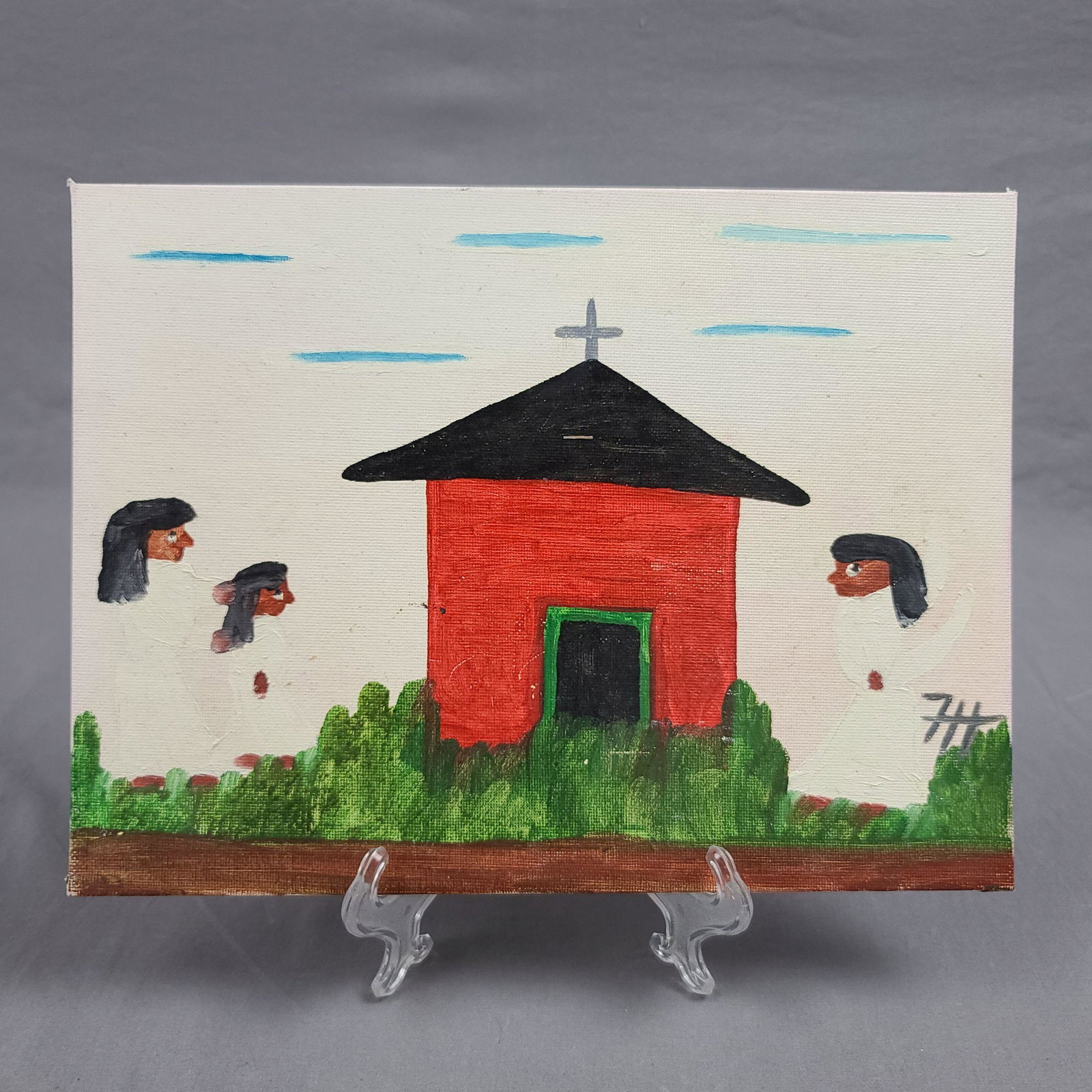Frank Hunter (American/Louisiana ) Folk Art Painting: Frank Hunter (American/Louisiana ) Folk Art Painting Grandson Of Well Known Clementine Hunter (American/Louisiana, 1886-1988). Measure 9" x 12"