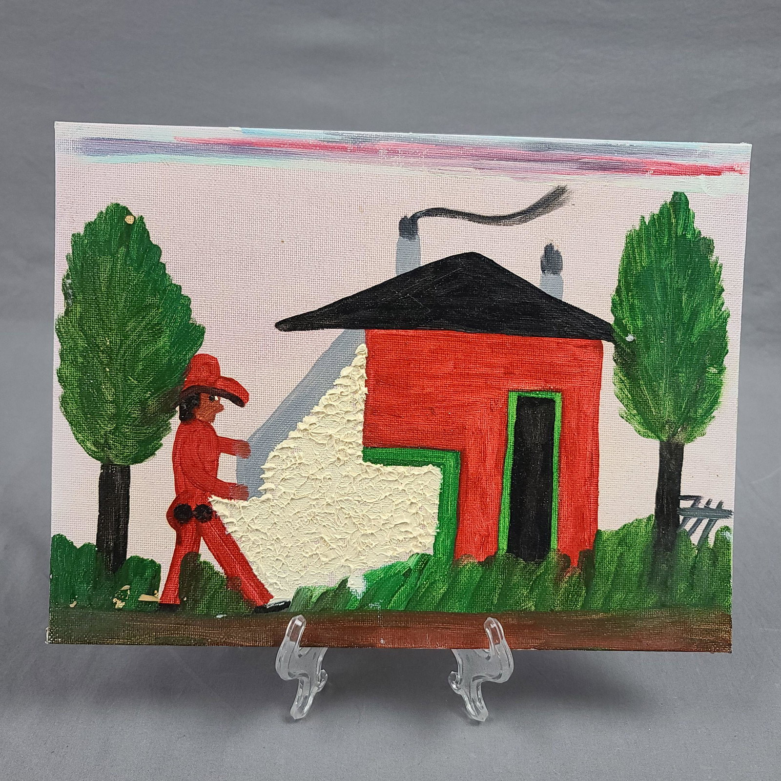 Frank Hunter (American/Louisiana ) Folk Art Painting: Frank Hunter (American/Louisiana ) Folk Art Painting Grandson Of Well Known Clementine Hunter (American/Louisiana, 1886-1988). Measure 9" x 12"