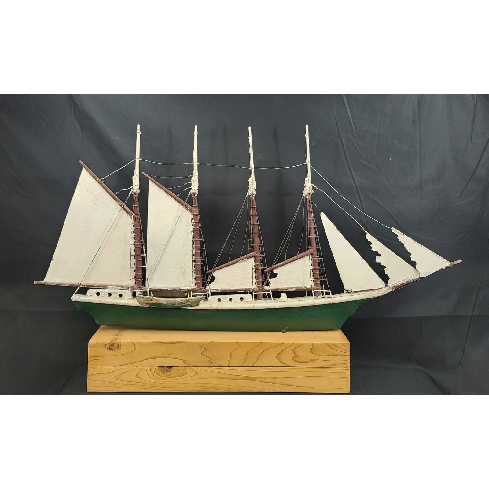 Frank Adams Painted Schooner Weathervane: Frank Adams Painted Schooner Weathervane. A Frank Adams Brig Model Owned For 25 Years by Mrs. Phillip Flint Of East Chop. Measures 43 1/2" Long & 21 1/4"Tall.
