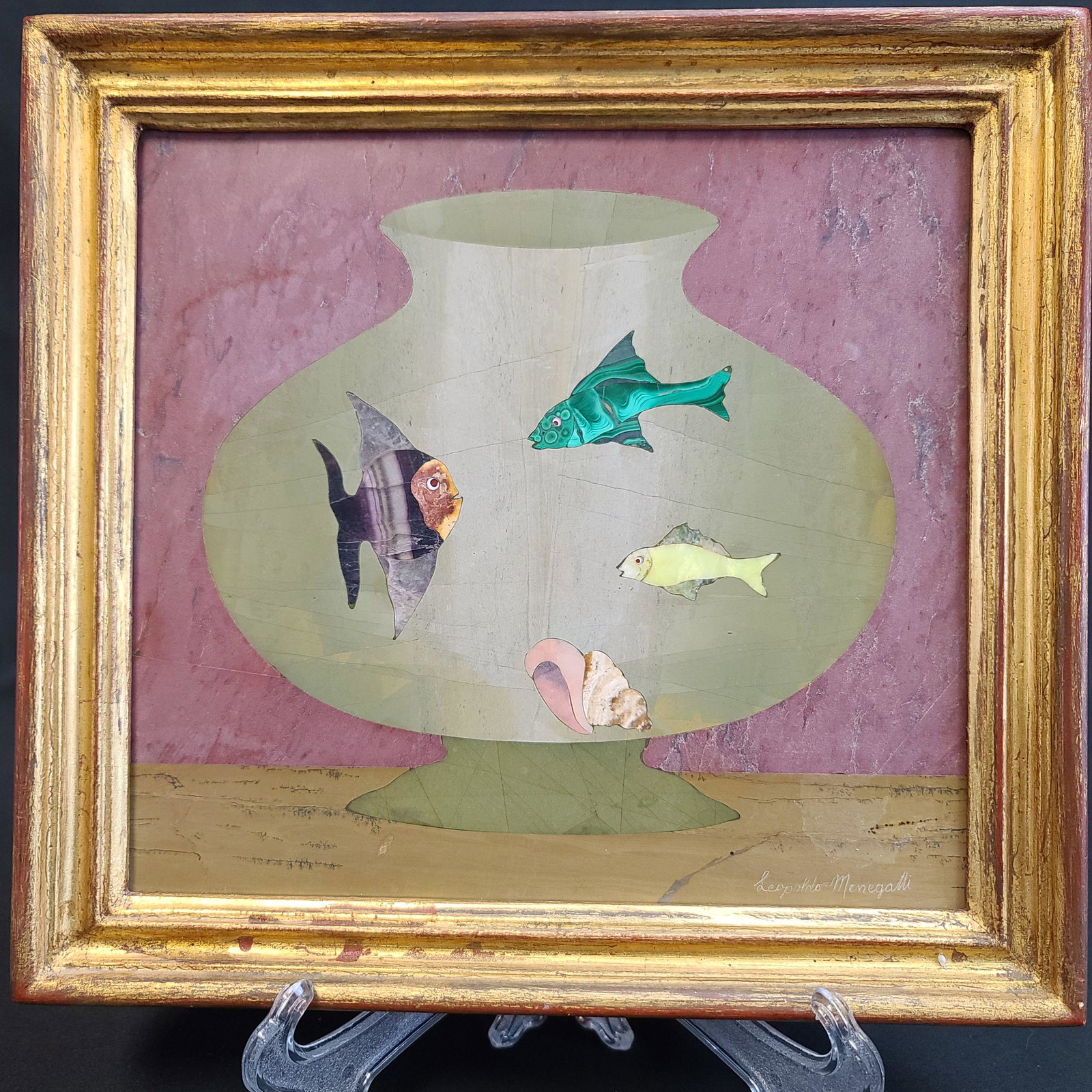 Signed Pietra Dura Plaque LEOPOLDO MENEGALLI (1 of 10)