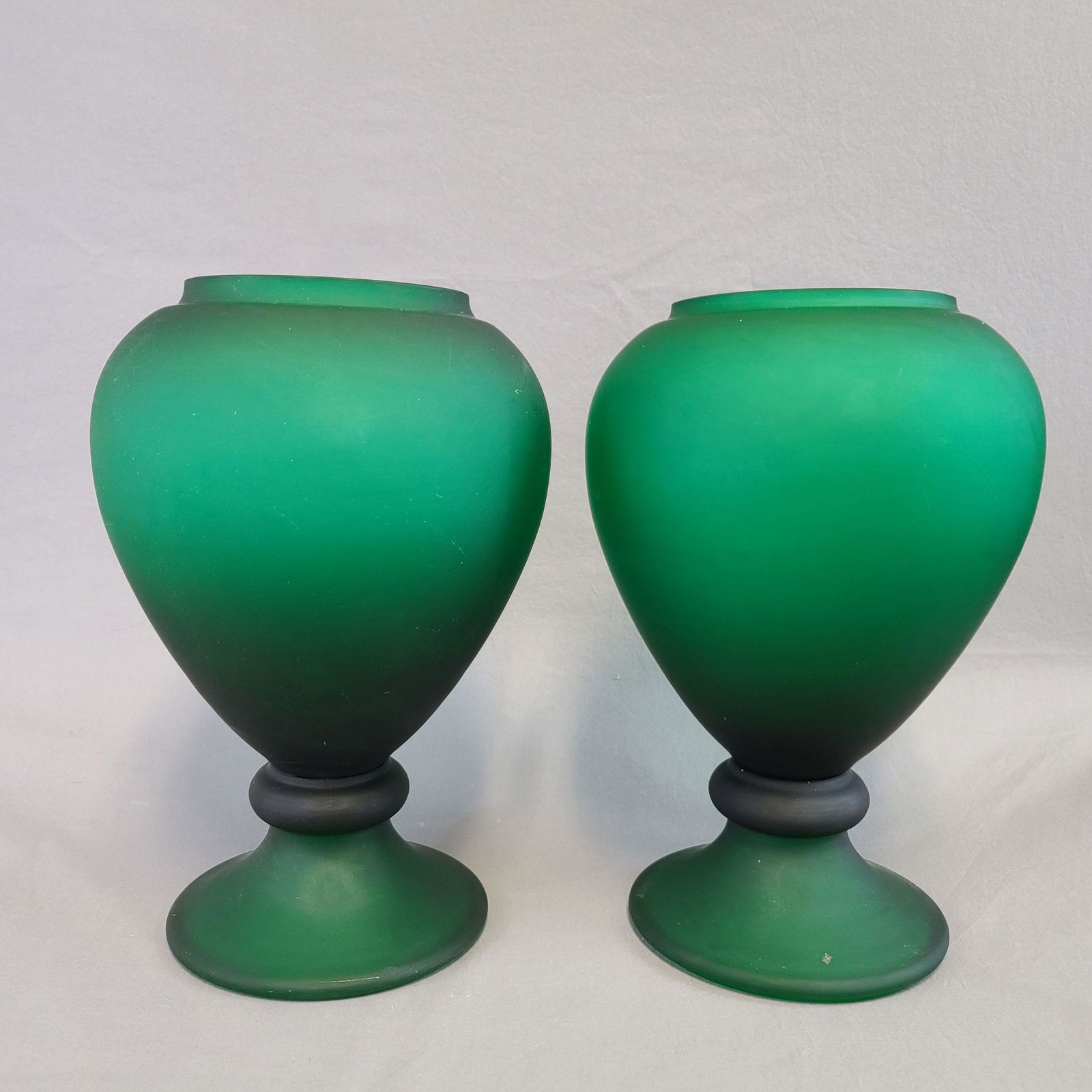 2 Antique Frosted Green Footed Vases / Apothecary Jars? (1 of 9)