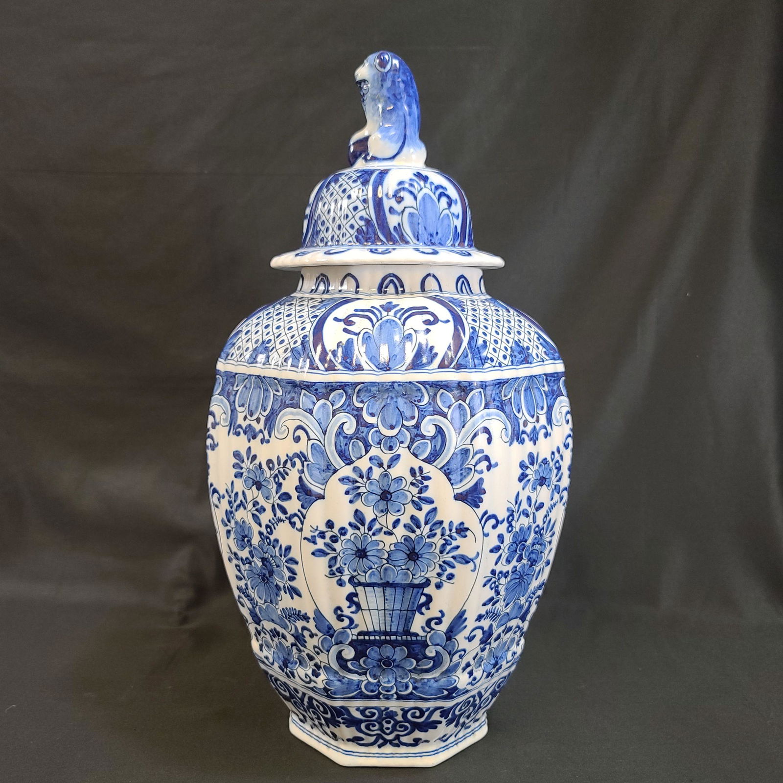 19th C Delft Blue and White Covered Vase Signed (1 of 20)