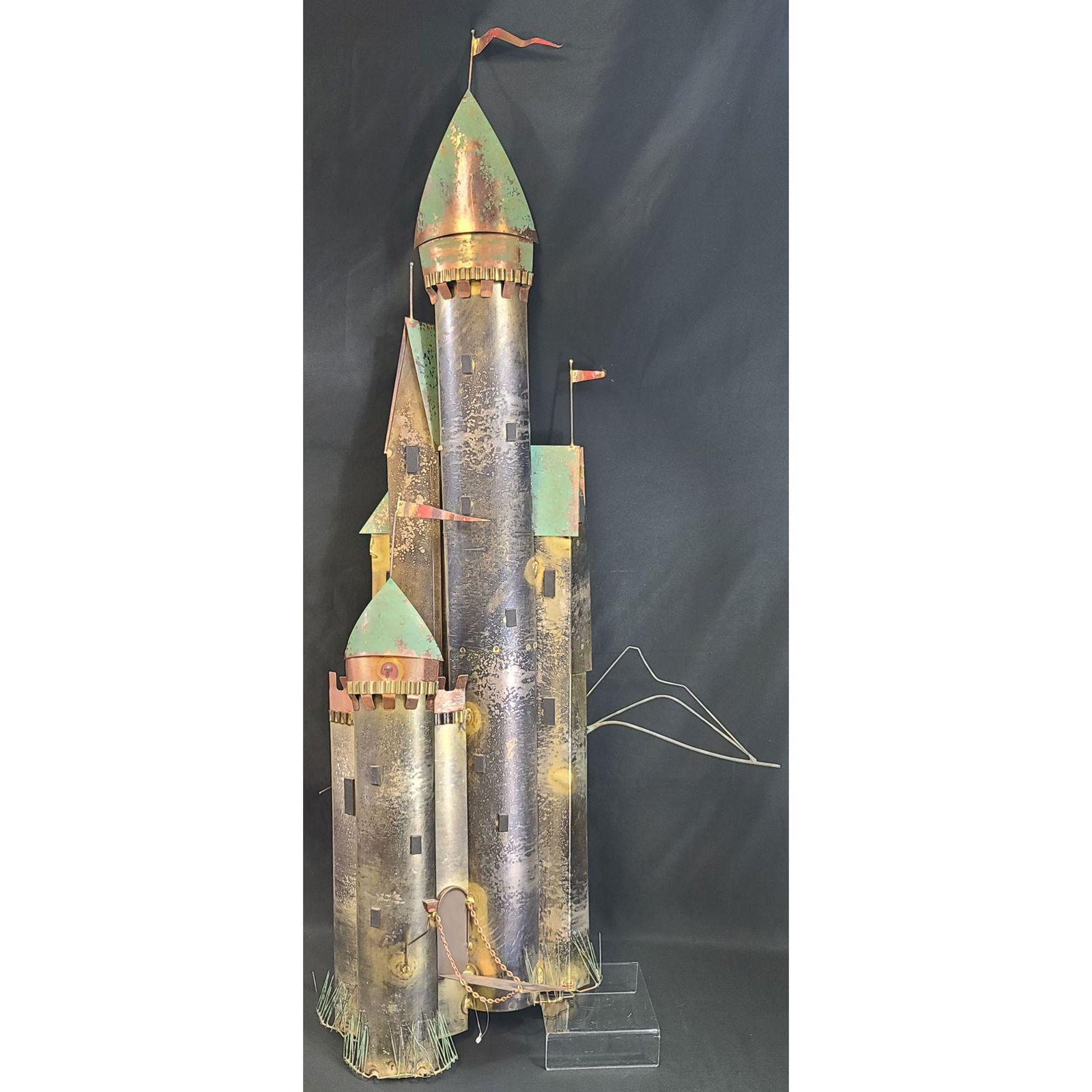 Signed Curtis Jere 1910-2008 Castle Sculpture W/ TAG: Signed Curtis Jere 1910-2008 Castle Sculpture W/ TAG. Measure 43" x 19" x 6"