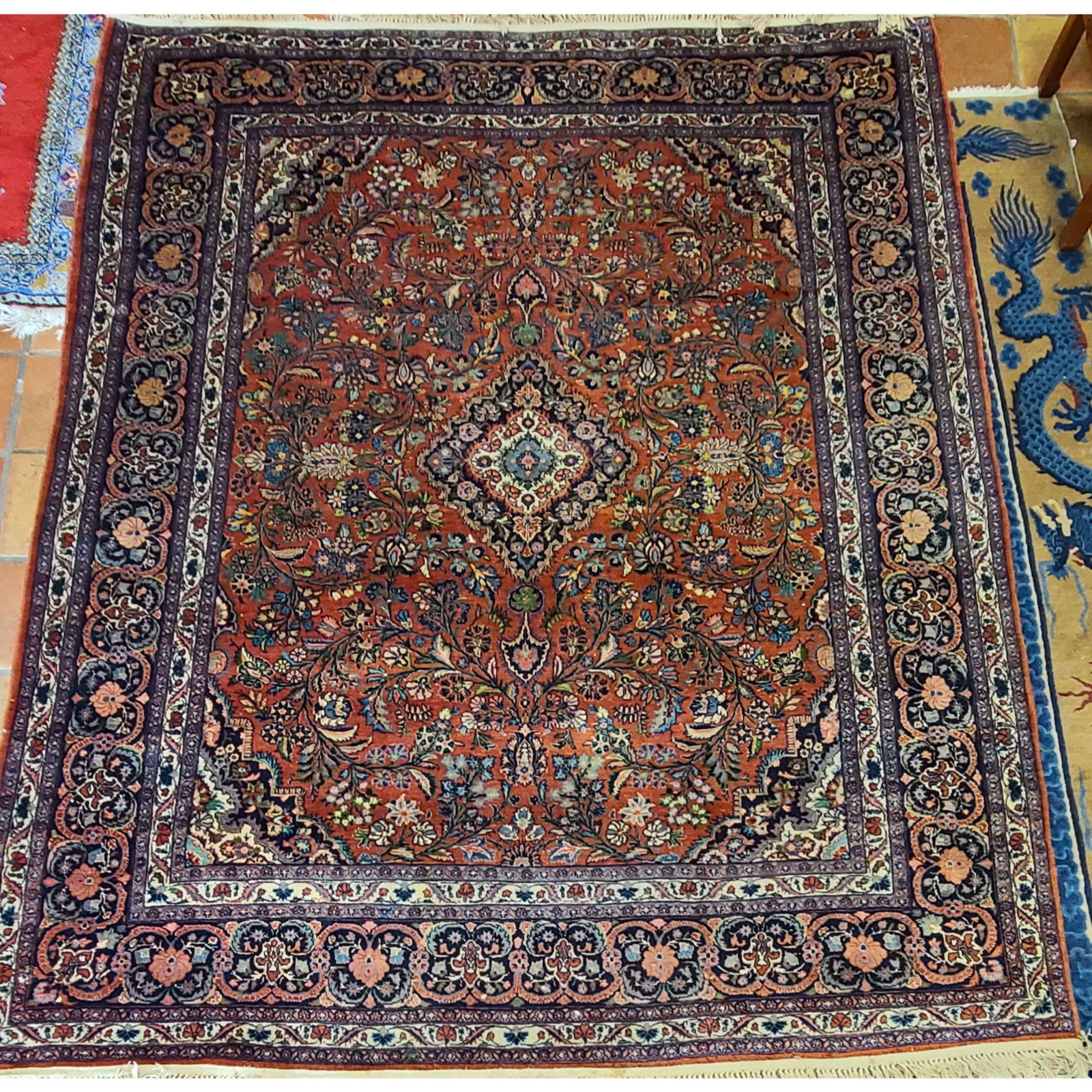 Antique Persian Kazvin Rug 96" x 124": Antique Persian Kazvin Rug 96" x 124"