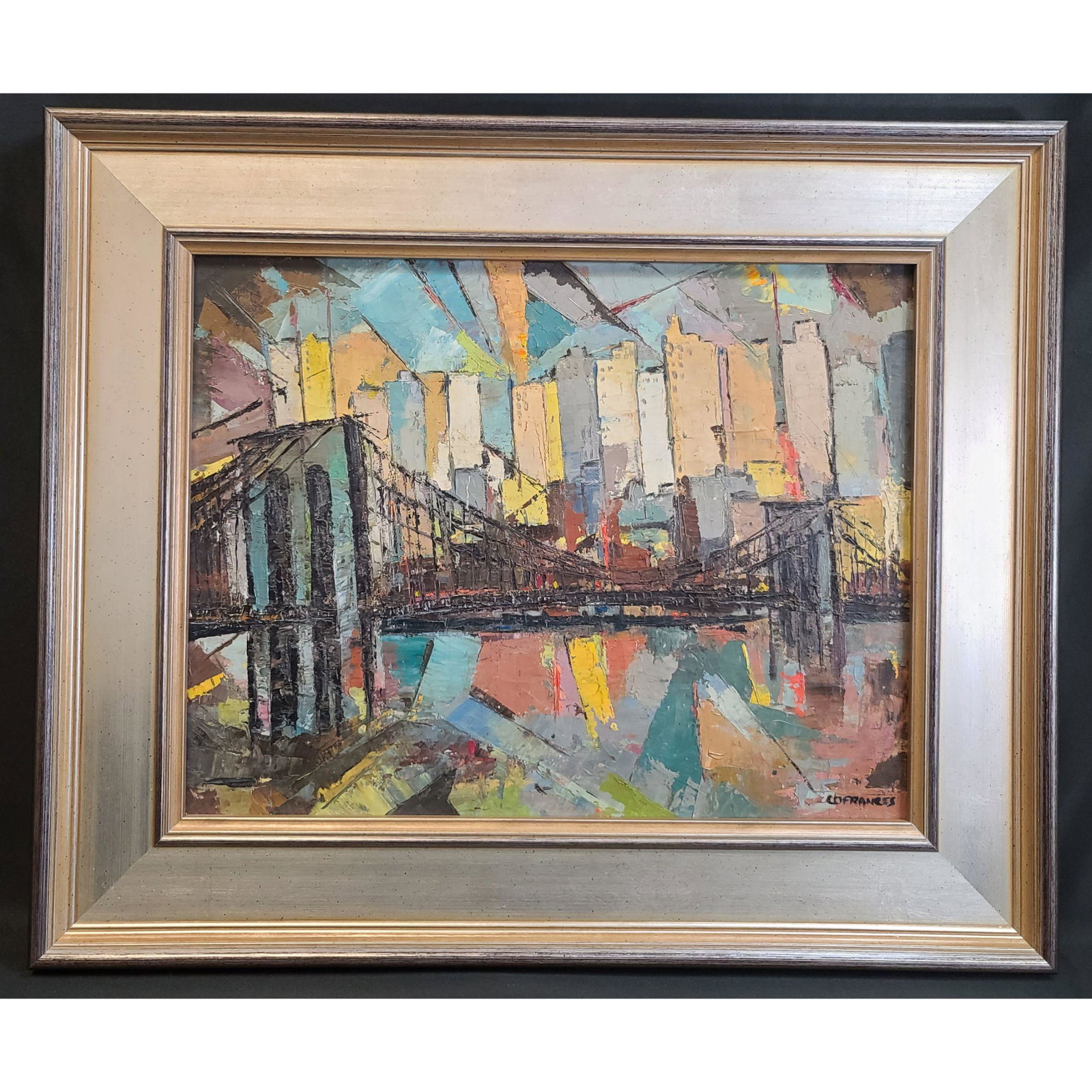 Impressionist Cubist Cityscape Painting New York City: Impressionist Cubist Cityscape Painting New York City Signed. Frame measure 20" x 24"13.5" x 17.5"