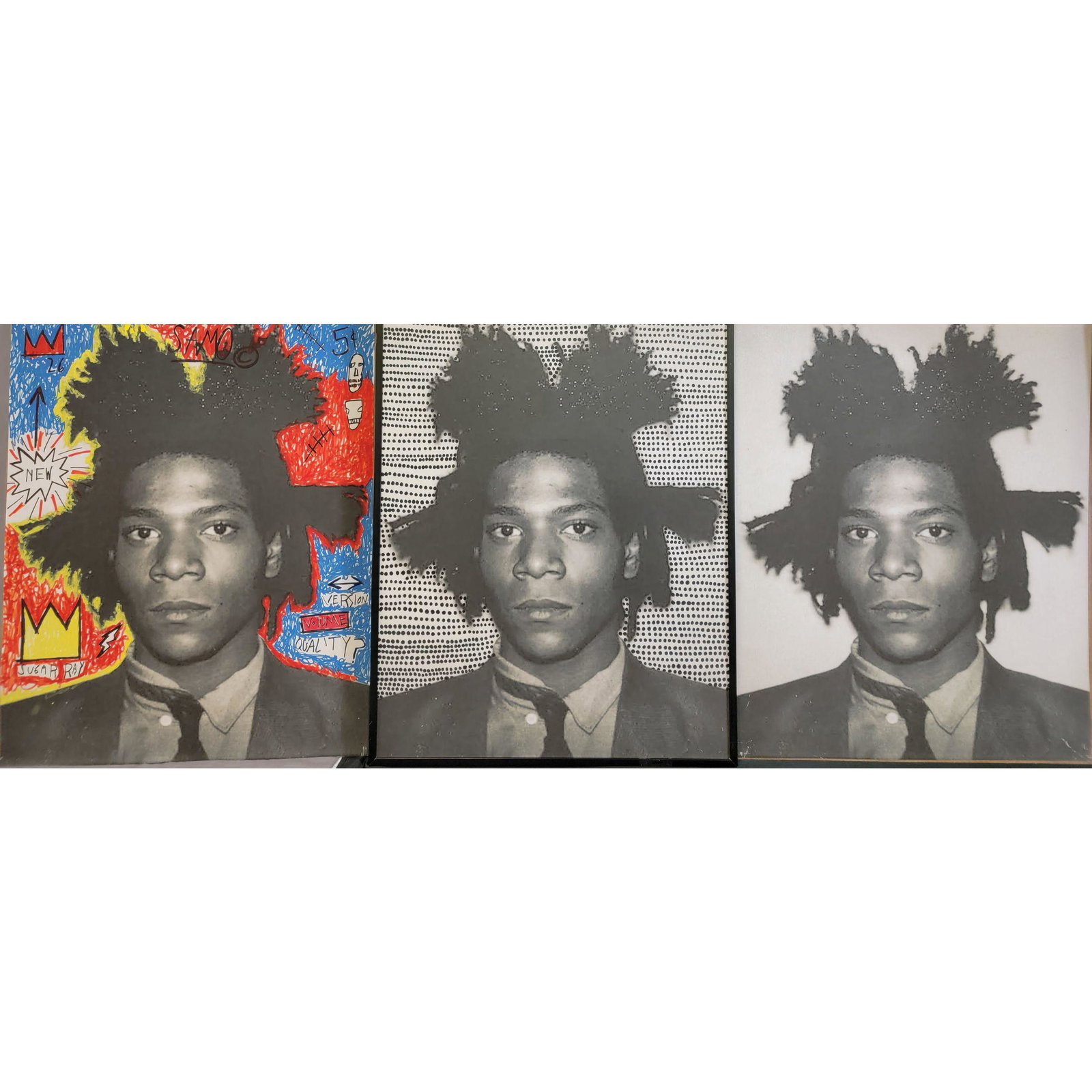 RARE Andy Warhol "Jean-Michel Basquait", Triptych: Andy Warhol "Jean-Michel Basquait", Triptych From 1982 Polaroid, Colored Portrait Shows Acrylic Paint And Marker Pens With No Pixelation (ALL). Each Measure 26" x 20 5/8"