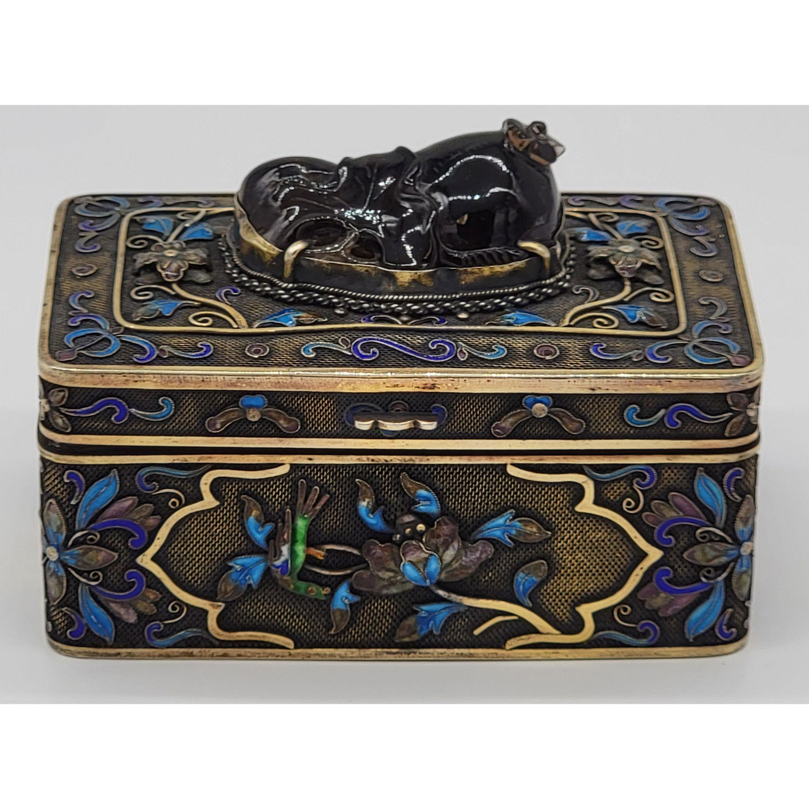 Solid Chinese Silver Filigree & Enameled Box W/ Topaz (1 of 12)