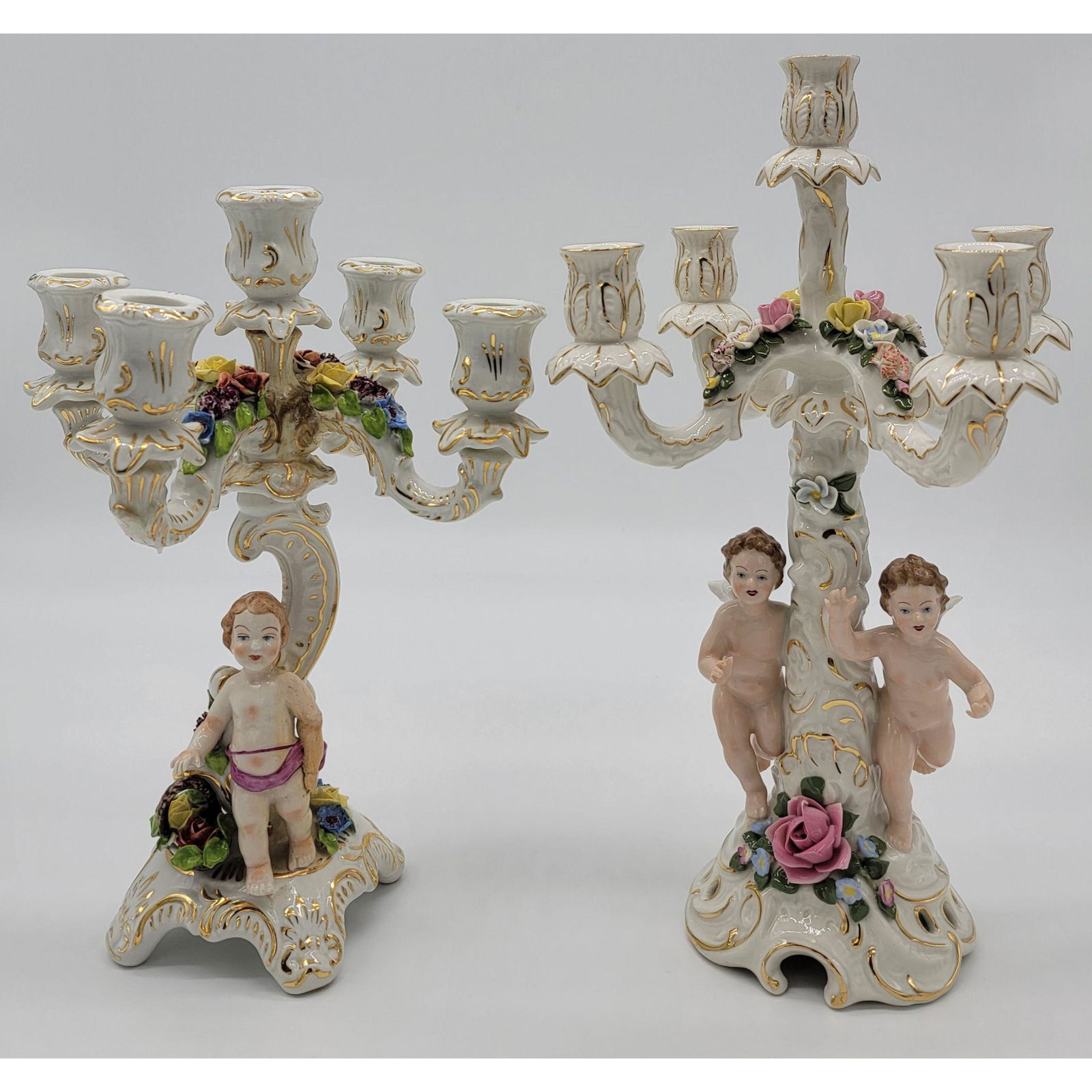 Pair Of Vintage German Porcelain Candelabras W/ Cherubs (1 of 19)