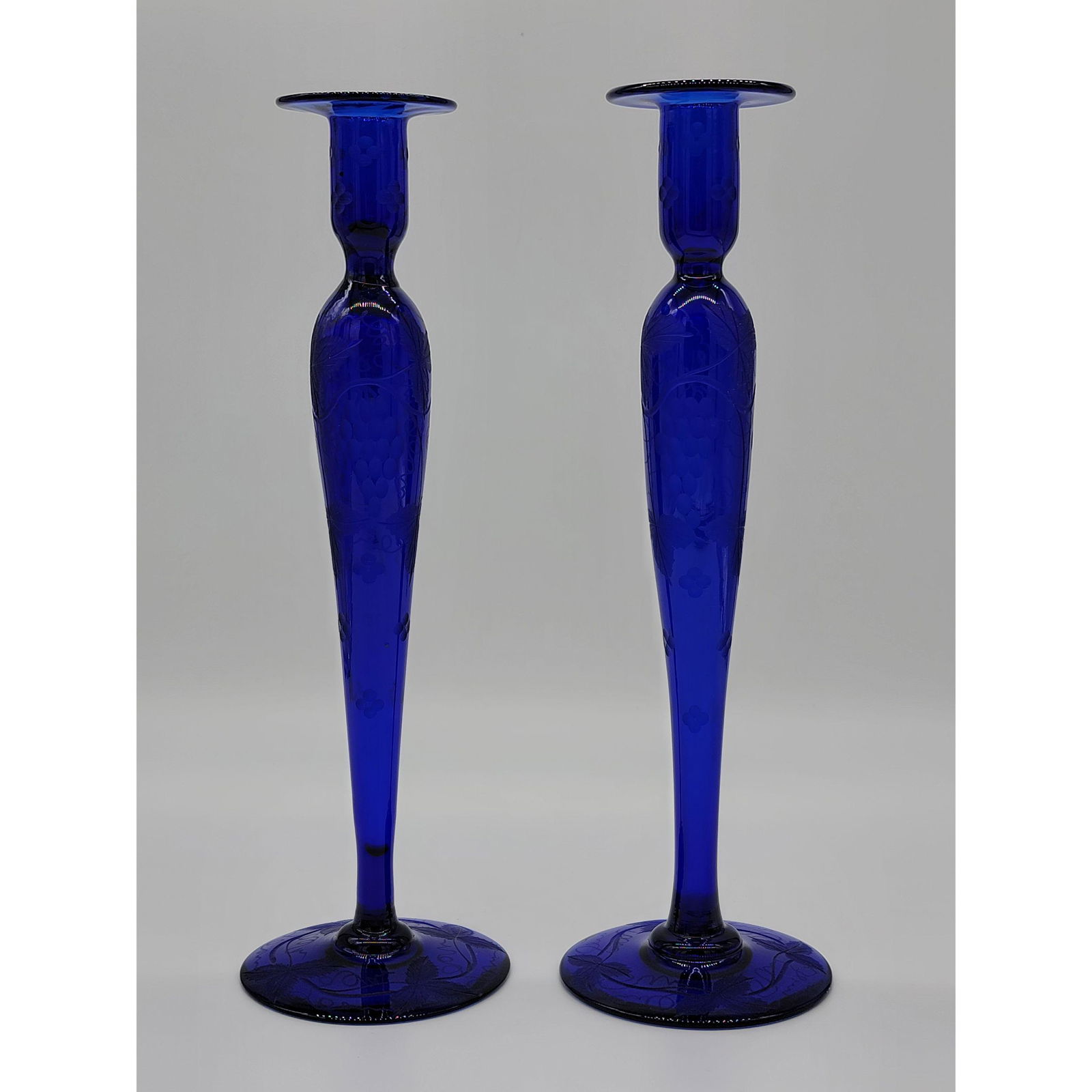 Pair Of Cobalt Blue Pairpoint Candle Holders Grape Patt (1 of 12)