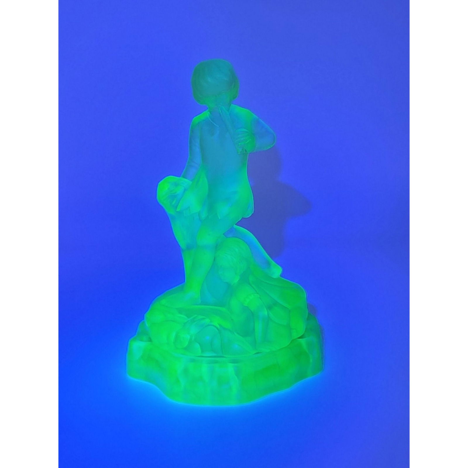 A Fine Art deco Flower Frog Vaseline Glass 1920's: A Fine Art deco Flower Frog Vaseline Glass 1920's. Measure 9.5" TALL. There are 2 Small flecks Shown In PICS!!!!!!!!!!!!