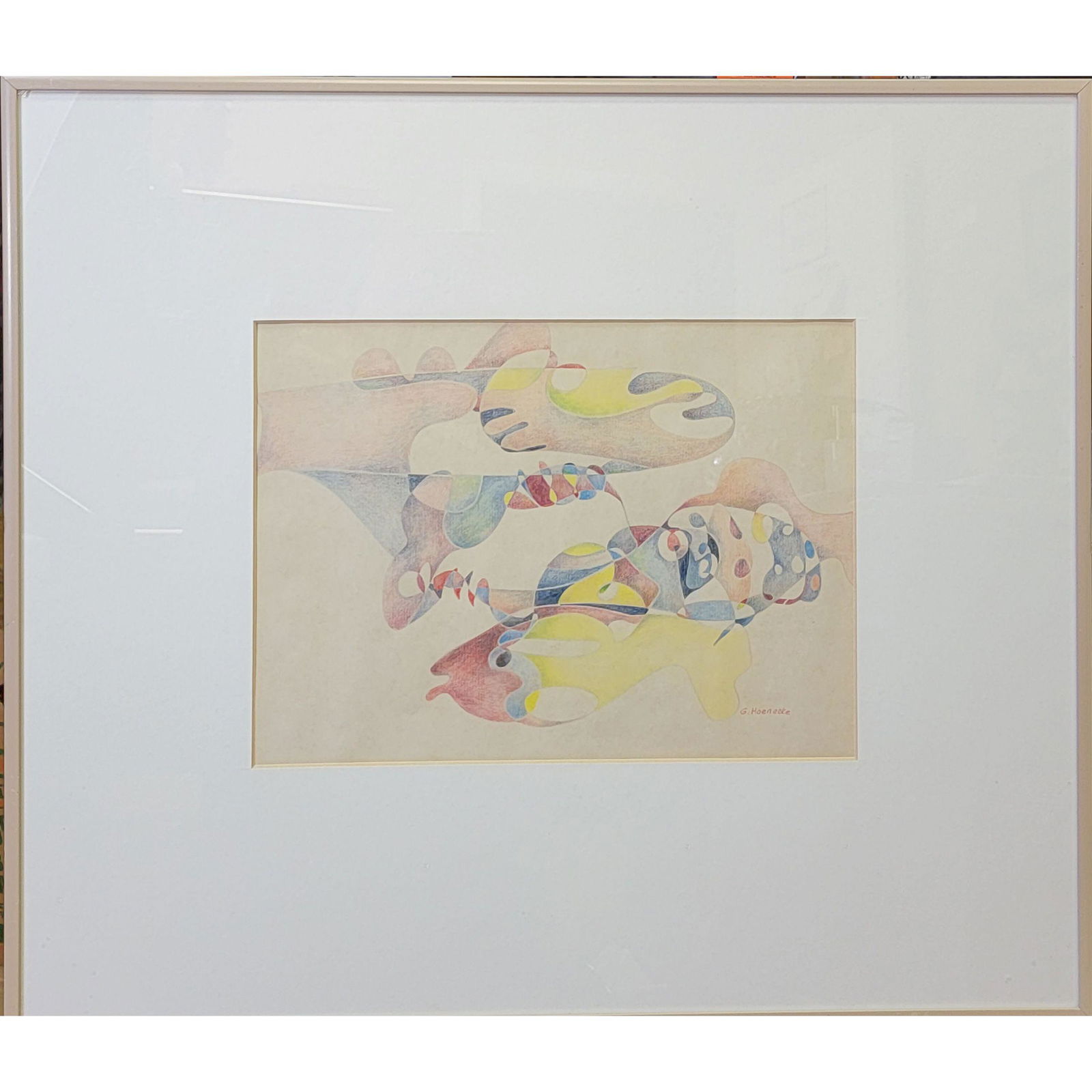 Unusual Abstract Crayon Drawing Signed G. Hoenecke (1 of 10)