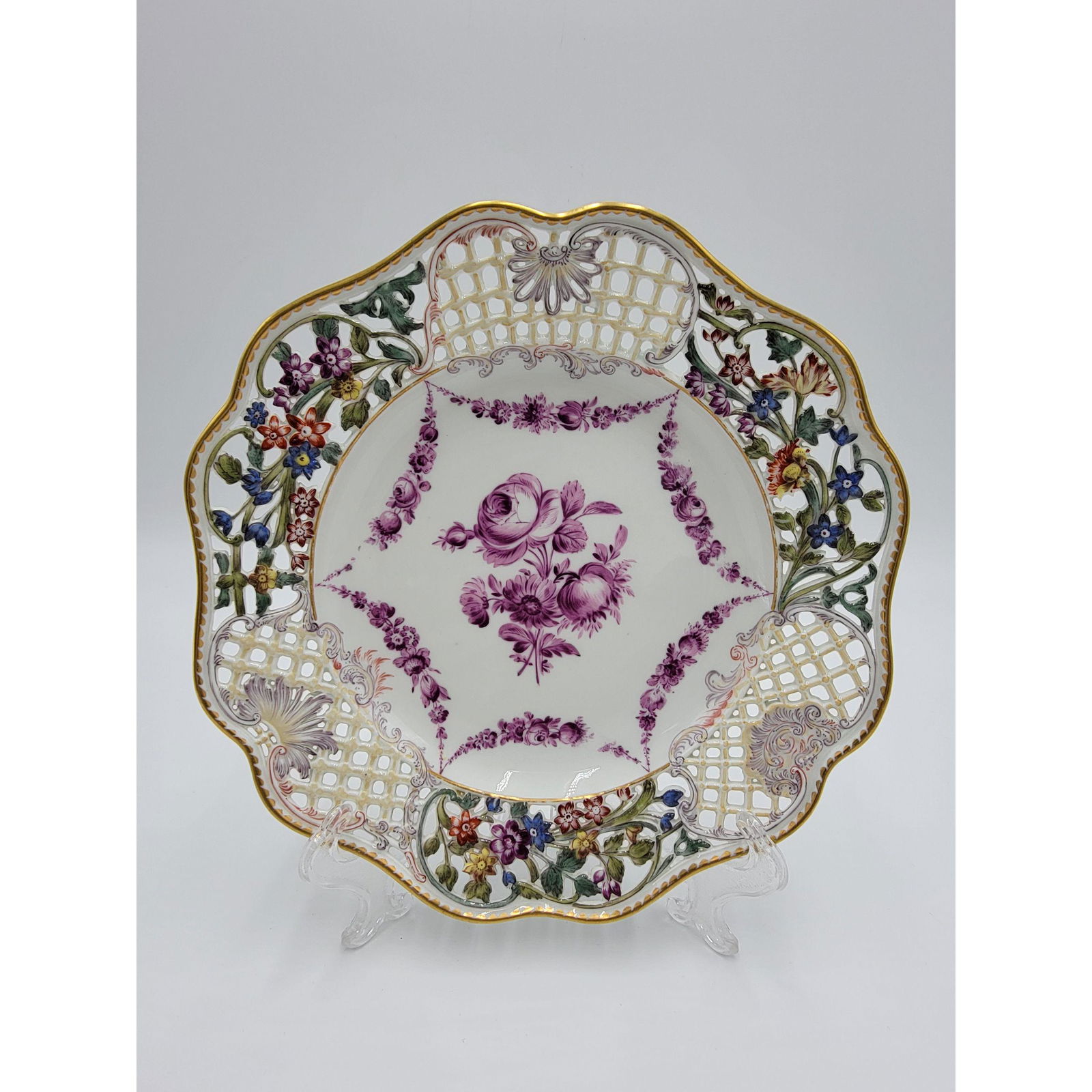 Antique German Meissen Hand-painted Lattice Plate (1 of 10)