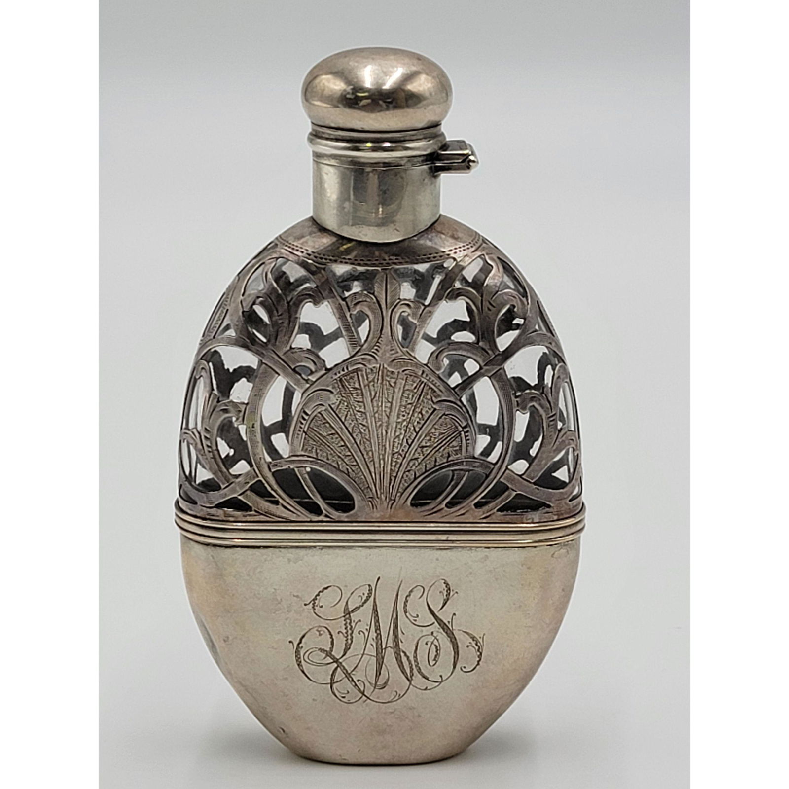 Antique Sterling Silver Over Glass Flask (1 of 9)