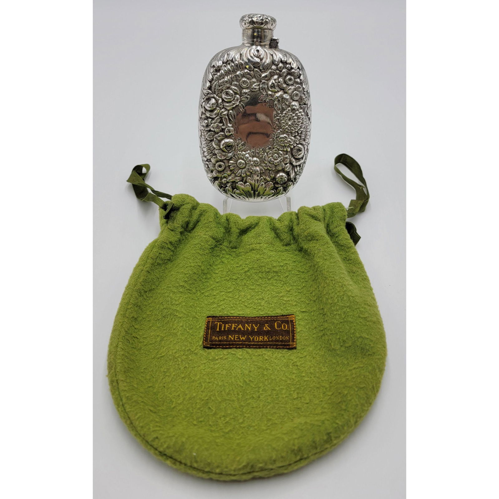 Tiffany & Co. sterling silver repousse whiskey flask wi (1 of 14)