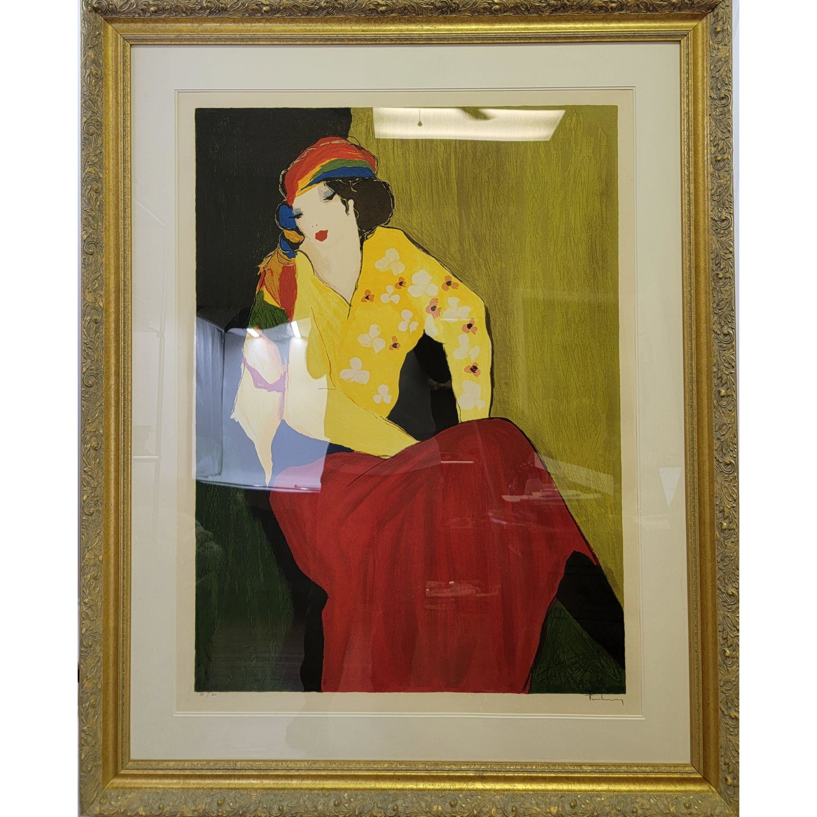 Eve by Itzchak Tarkay 1991 59/300: Eve by Itzchak Tarkay 1991 59/300 measures 36" x 26" serigraph 50" x40" frame 44 1/2" x 34 1/2" sightexcellent condition