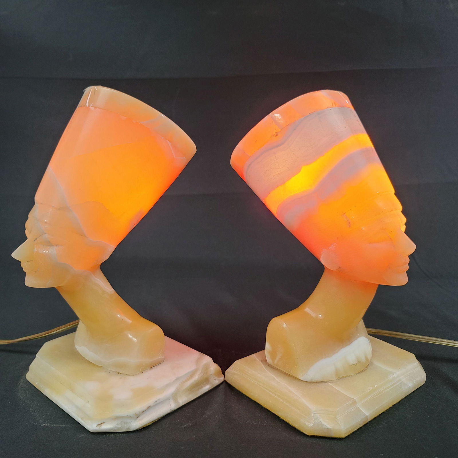 Pair Of Vintage Art Deco Alabaster Head Bust Lamps (1 of 14)