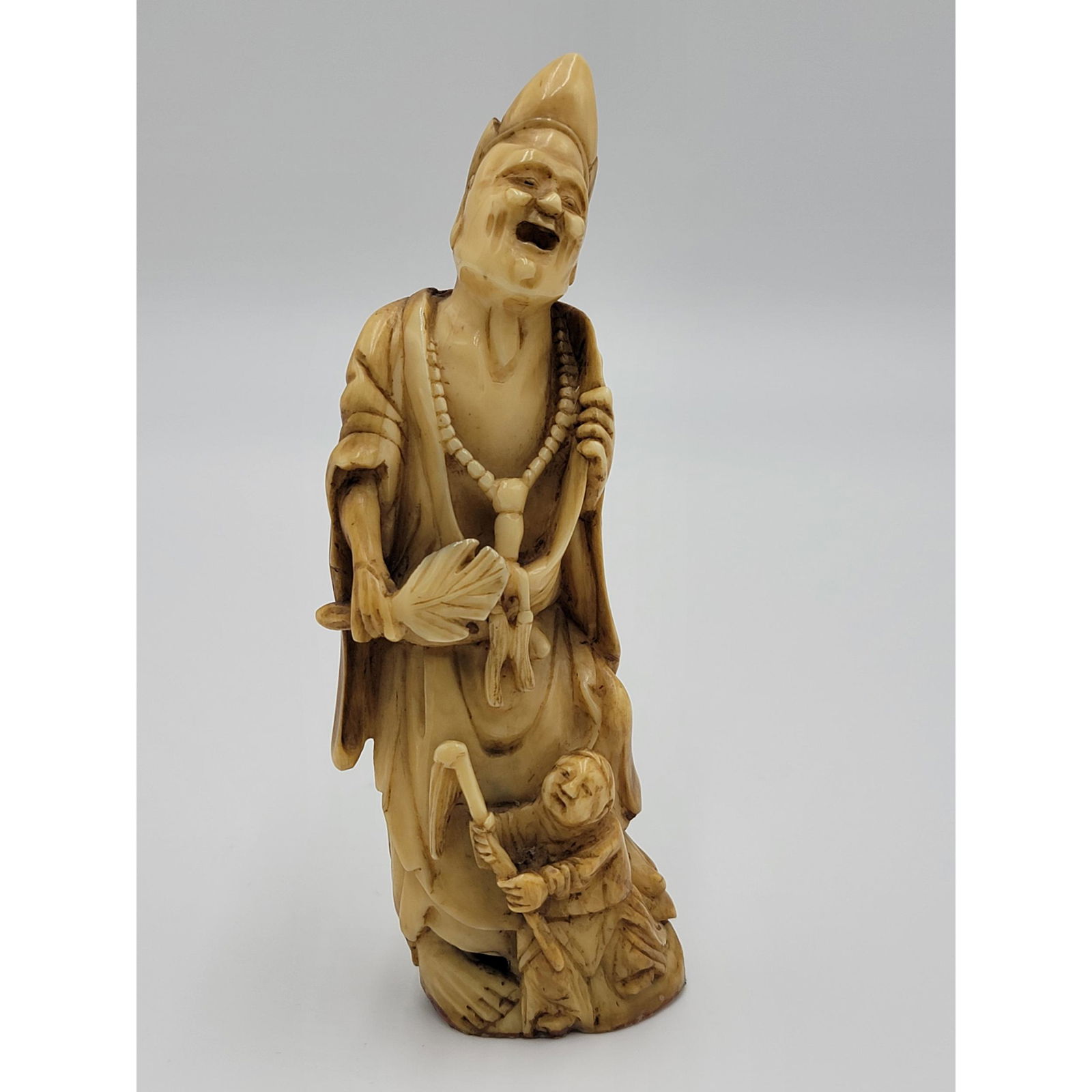 Old Carved Japanese Figure Lohan & Boy 19th C (1 of 8)