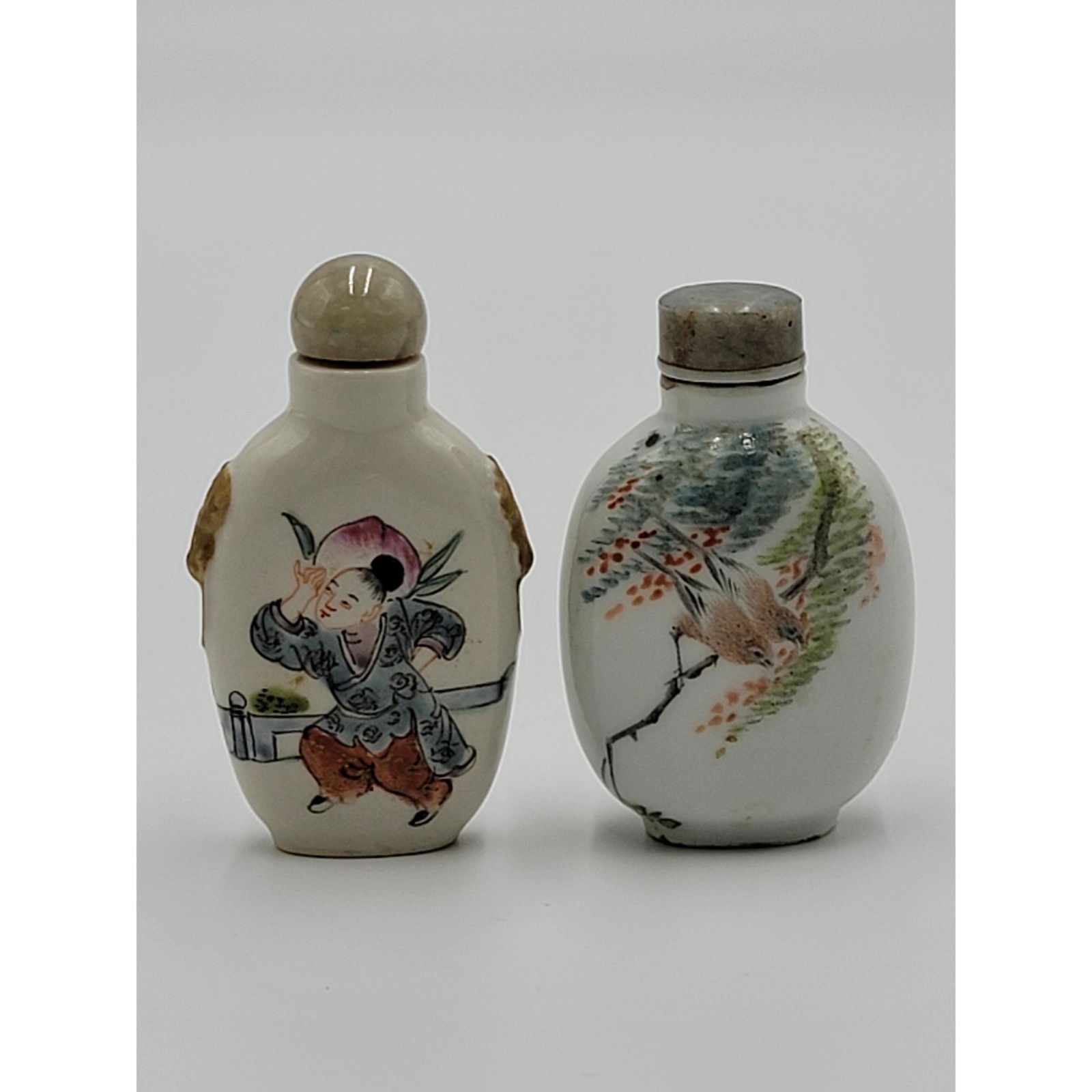 2 Antique Chinese Famille Rose Snuff Bottles w/ Marks (1 of 17)