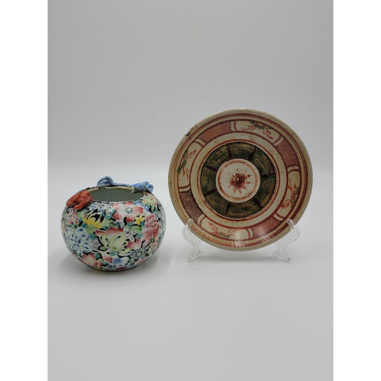 Chinese Millefleur 'Dragon & Bat' Bowl & Swatow PLate (1 of 19)