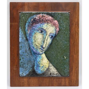 Roger Cantin B1930 Canadian Artist Portrait Plaque: Roger Cantin B1930 Canadian Artist Portrait Plaque. Measure 18 3/4" x 15.5", Plaque 14 1/4" x 11"