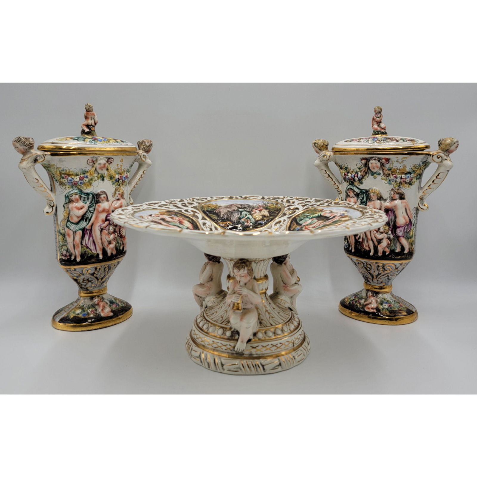 3 Piece Capodimonte  Centerpiece Set Signed BERNINI (1 of 12)