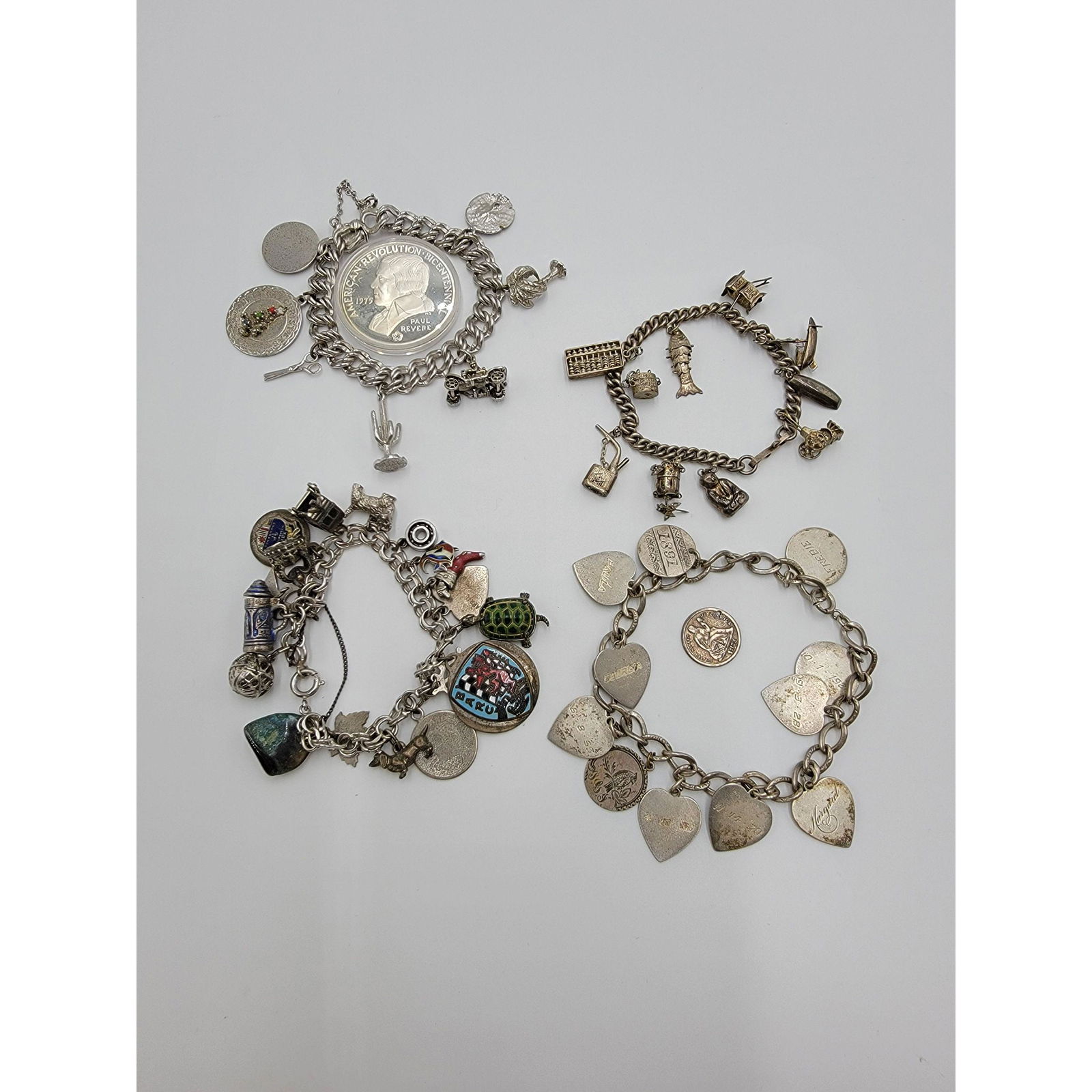 4 Vintage Sterling Silver Charm Bracelets 204 Grams: 4 Vintage Sterling Silver Charm Bracelets 204 Grams TOTAL WEIGHT