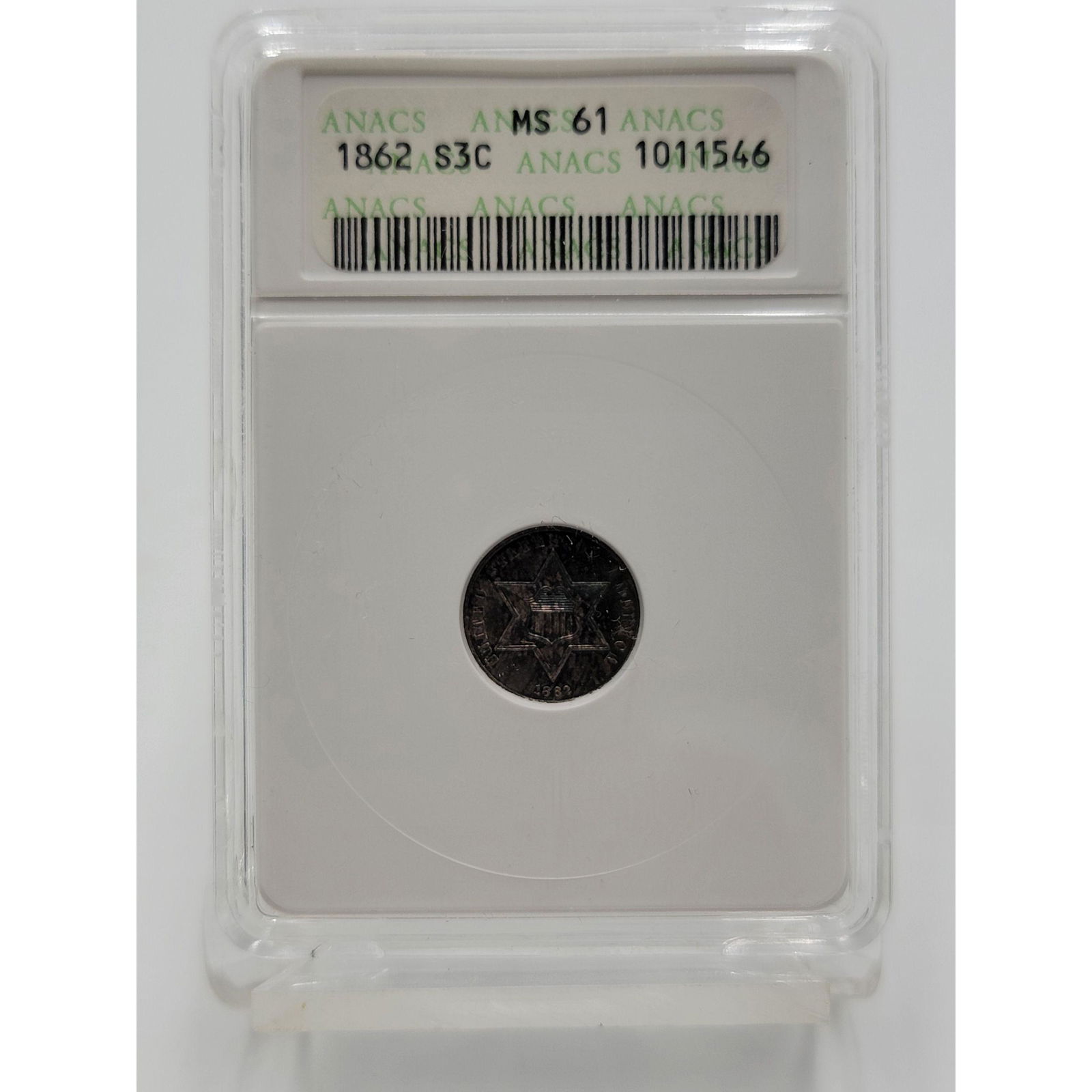 1862 Philadelphia 3 cent Silver Coin MS61 (1 of 6)