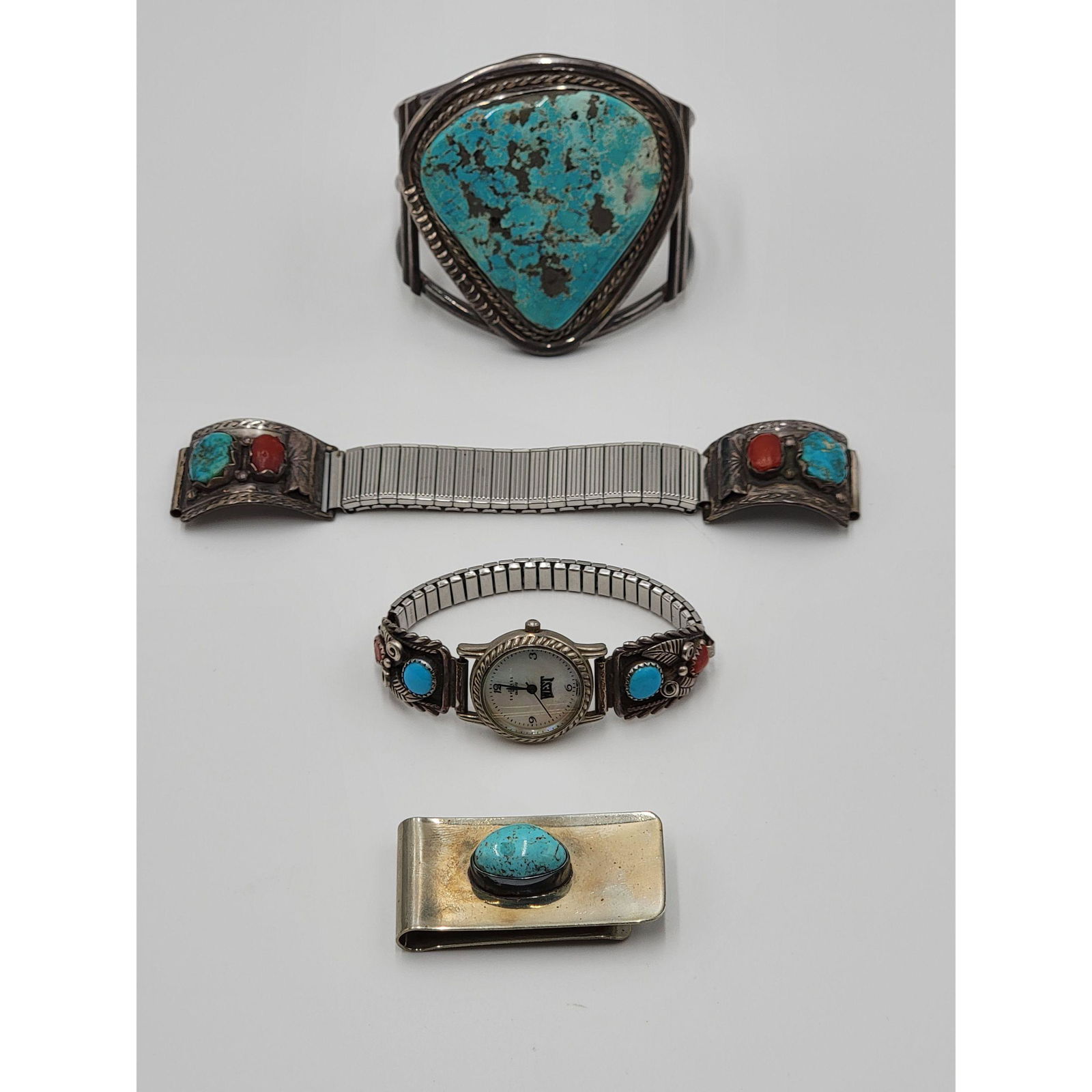 A Group Of Navajo Sterling Silver Bracelet Watch Money (1 of 16)