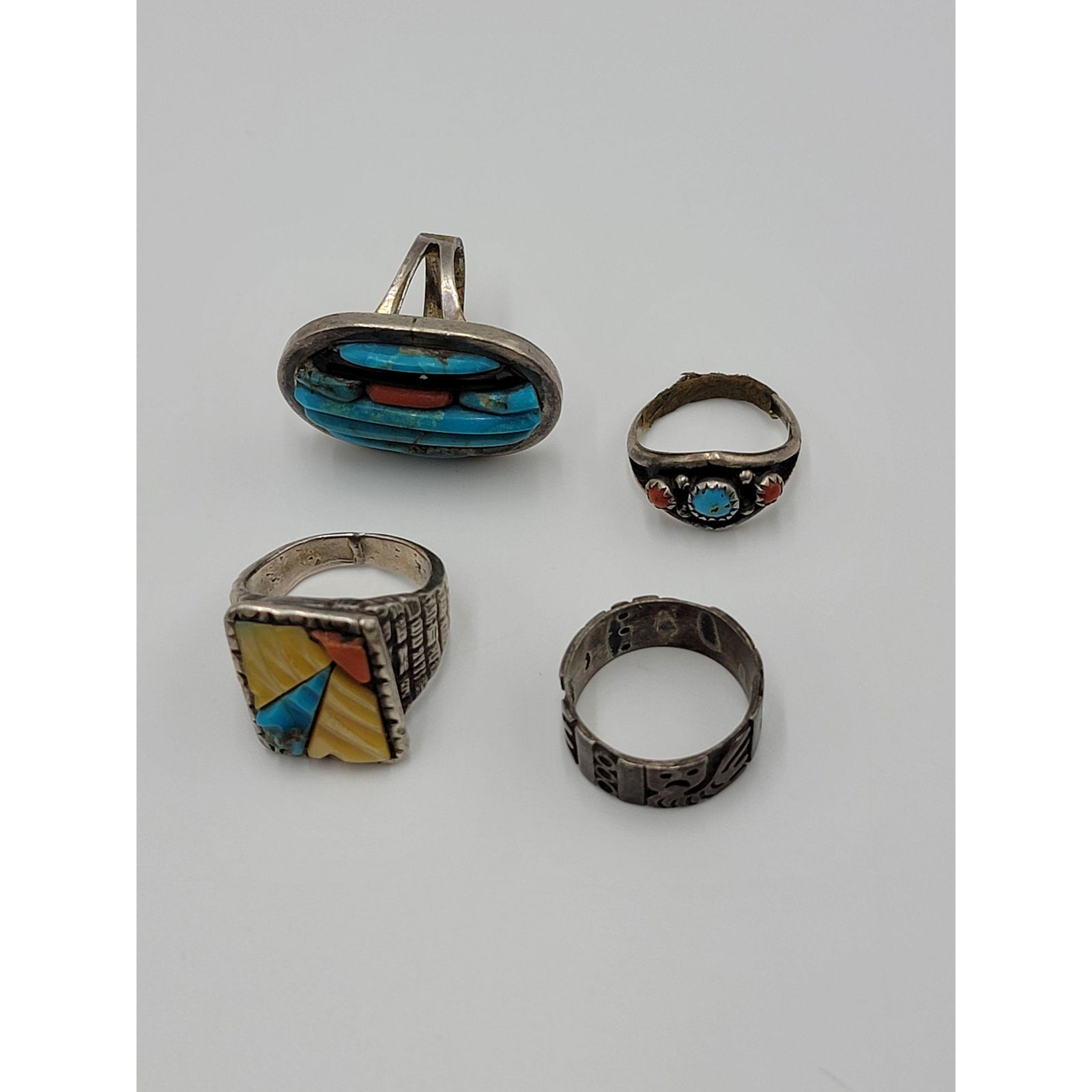 A Group Of Navajo Sterling Silver Rings Turquoise Coral (1 of 8)