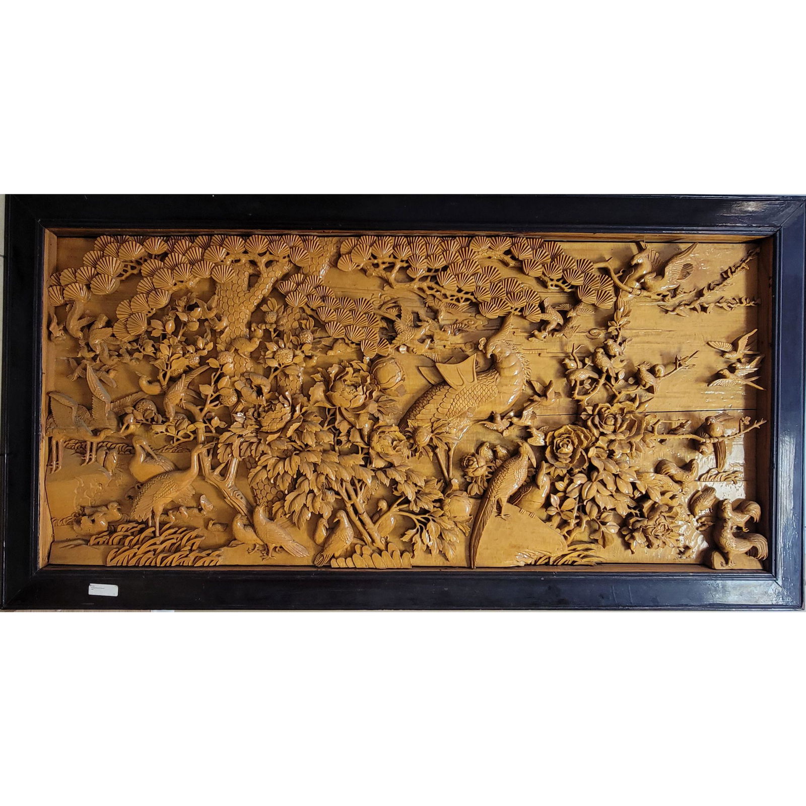 Monumental Chinese Boxwood Carved Panel Birds Chicken F (1 of 14)