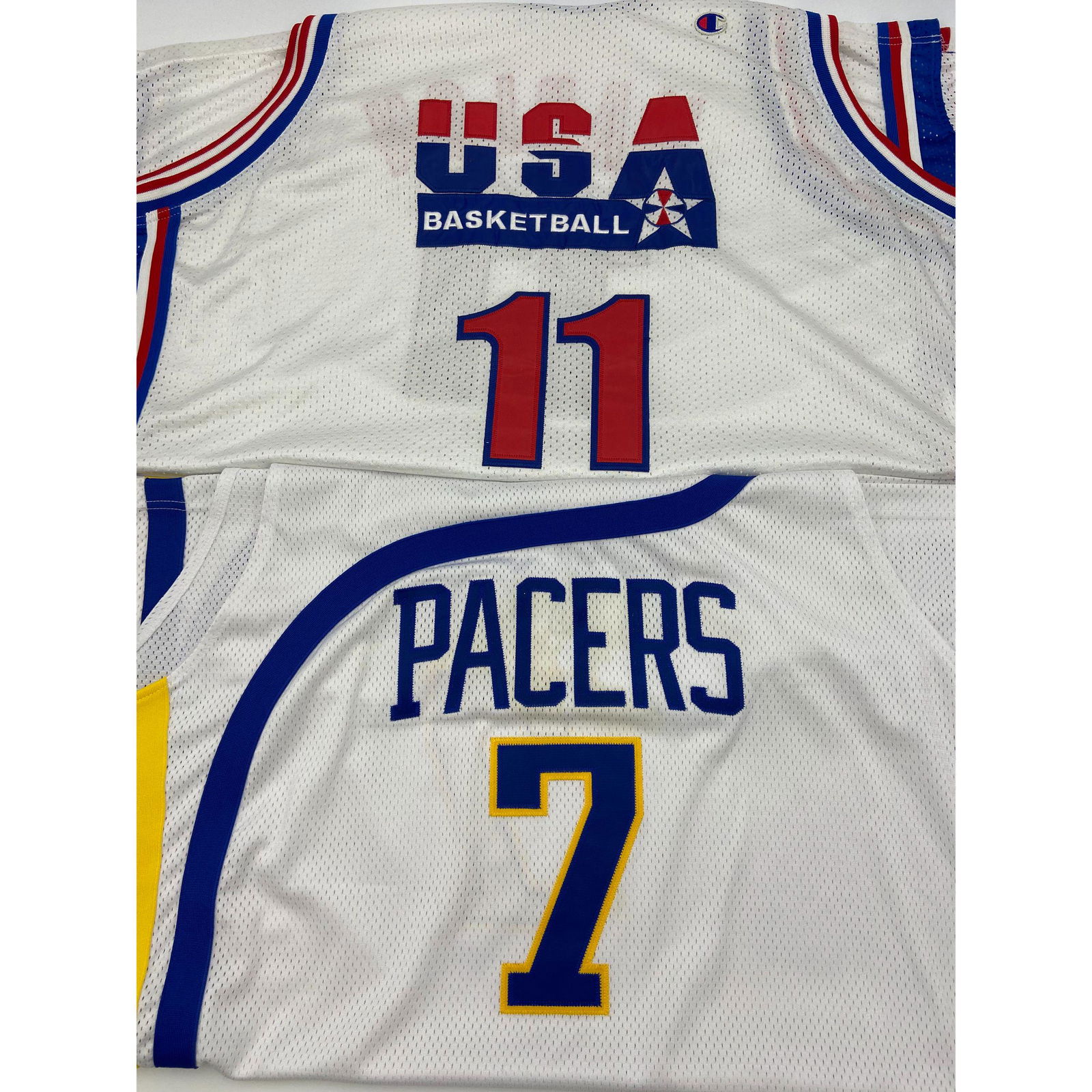 VINTAGE NBA & TEAM USA BASKETBALL JERSEYS: VINTAGE NBA & TEAM USA BASKETBALL JERSEYS INDIANA PACERS REEBOK SIZE 60 JERSEY JERMAINE O NEAL #7 AND TEAM USA #11 CHAMPION SZ60 MARLON
