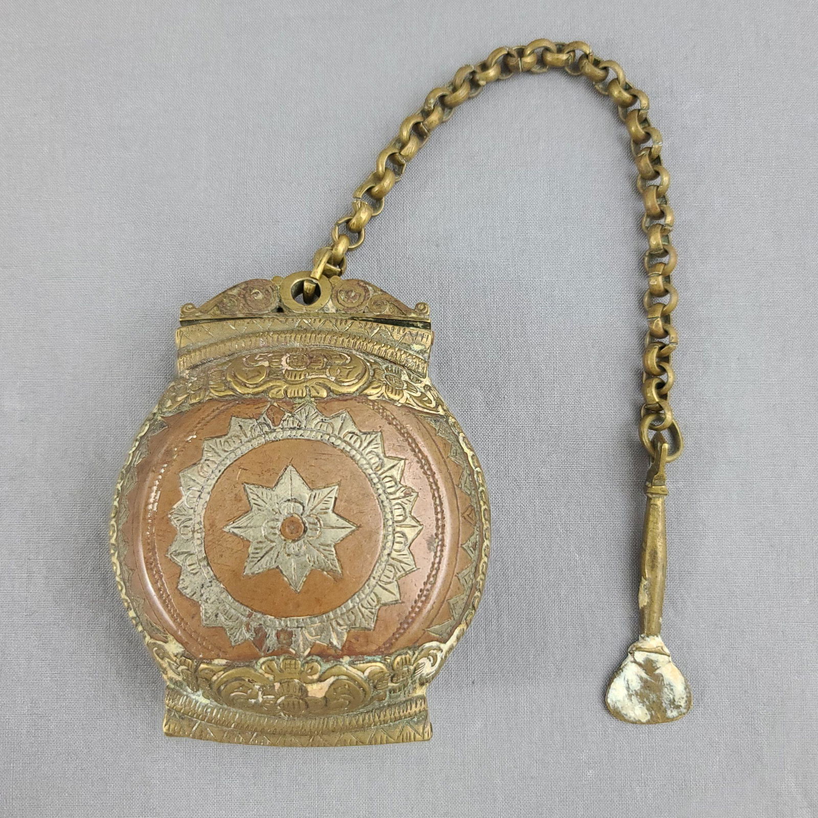 Old Sri Lankan Betel Nut Lime Container w/ Silver Inlay (1 of 16)