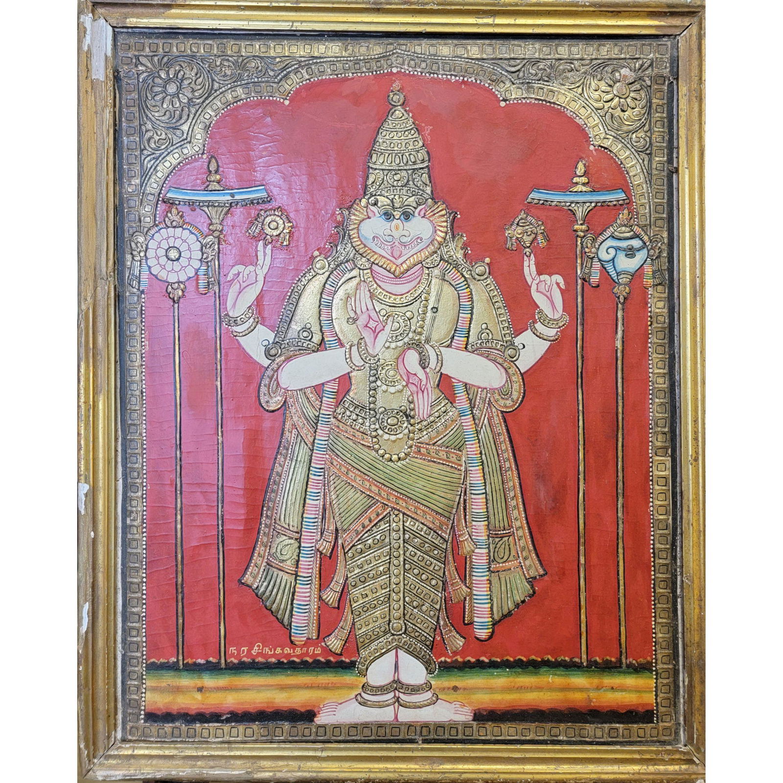 Indian Painting of a Deity Raised Gilt Design On Panel (1 of 17)
