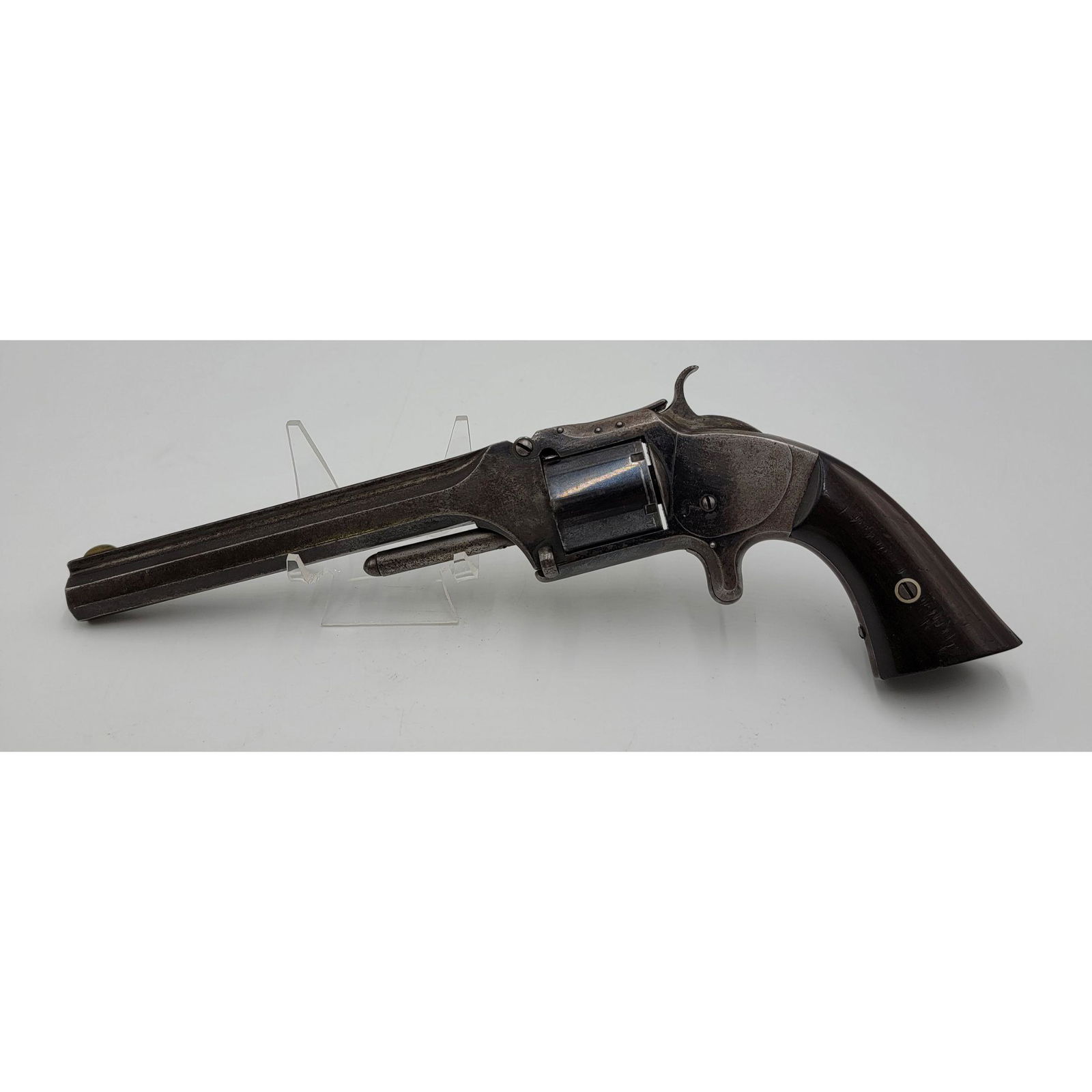 Smith & Wesson Revolver .32 Cal Springfield Mass: Smith & Wesson old model army revolver, 32 cal. rimfire pistol, serial number 45208. Triple patent date cylinder - 1855, 1859, 1860, marked "Smith & Wesson Springfield, Mass" on top of barrel And B 3.