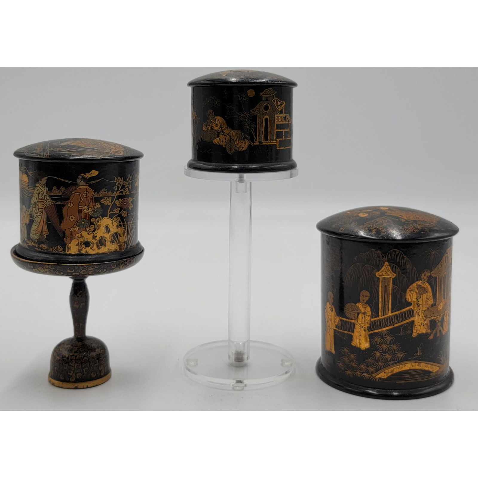 Lot Of 3 Chinese Lacquered Tea Boxes 19th C (1 of 20)