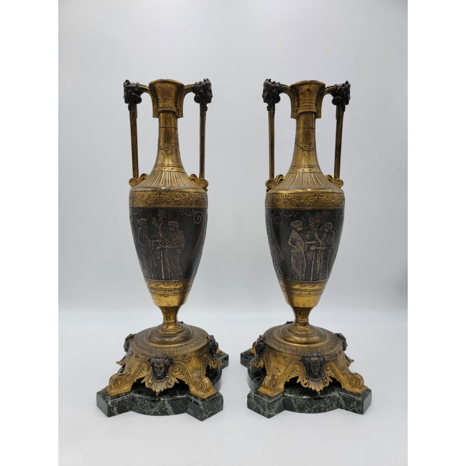 Pair Of Antique French Bronze Urns Signed 19th Century (1 of 19)