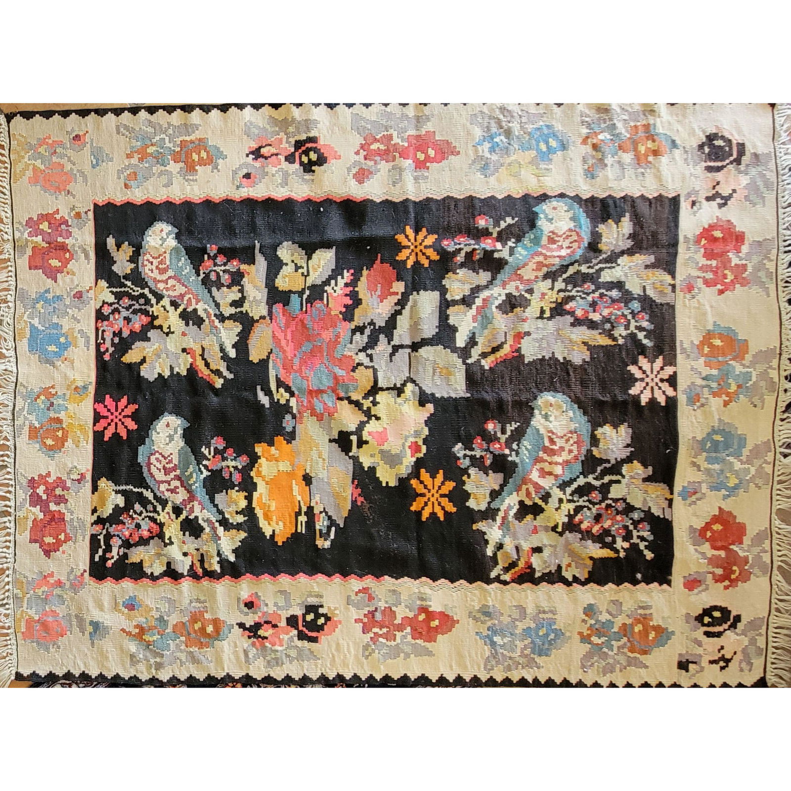 Antique Hand Made Rug Or Tapestry With Birds (1 of 13)