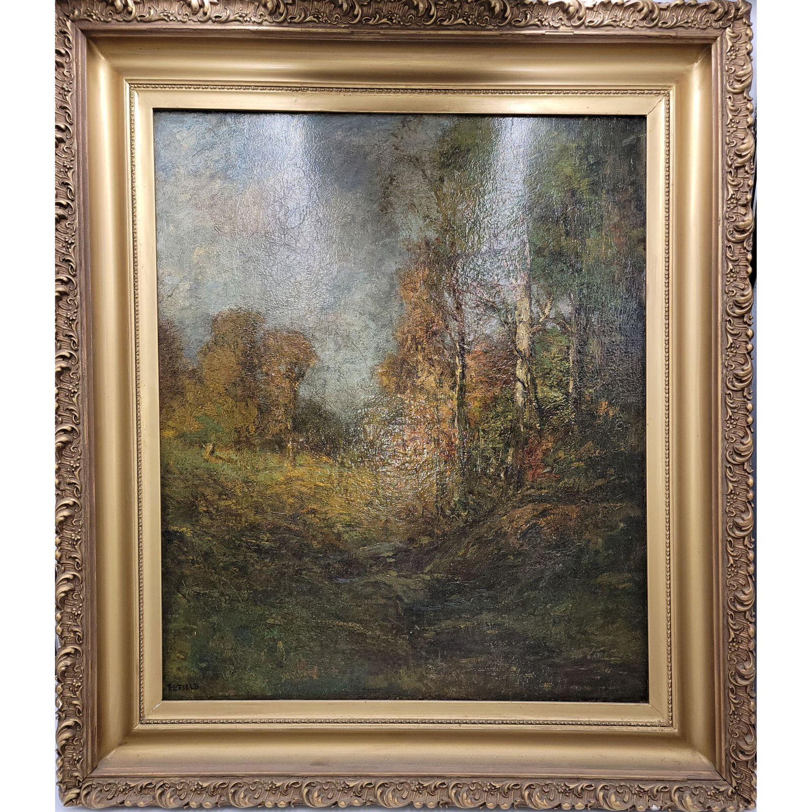 EDWARD FIELDS (1856-1914) AMERICAN IMPRESSIONIST PAINTI: ANTIQUE OIL ON CANVAS EDWARD FIELDS (1856-1914) AMERICAN IMPRESSIONIST PAINTING,FRAME MEASURES 37 3/4" X 32 3/4" SIGHT MEASURES 29 1/2" X 24 1/2"