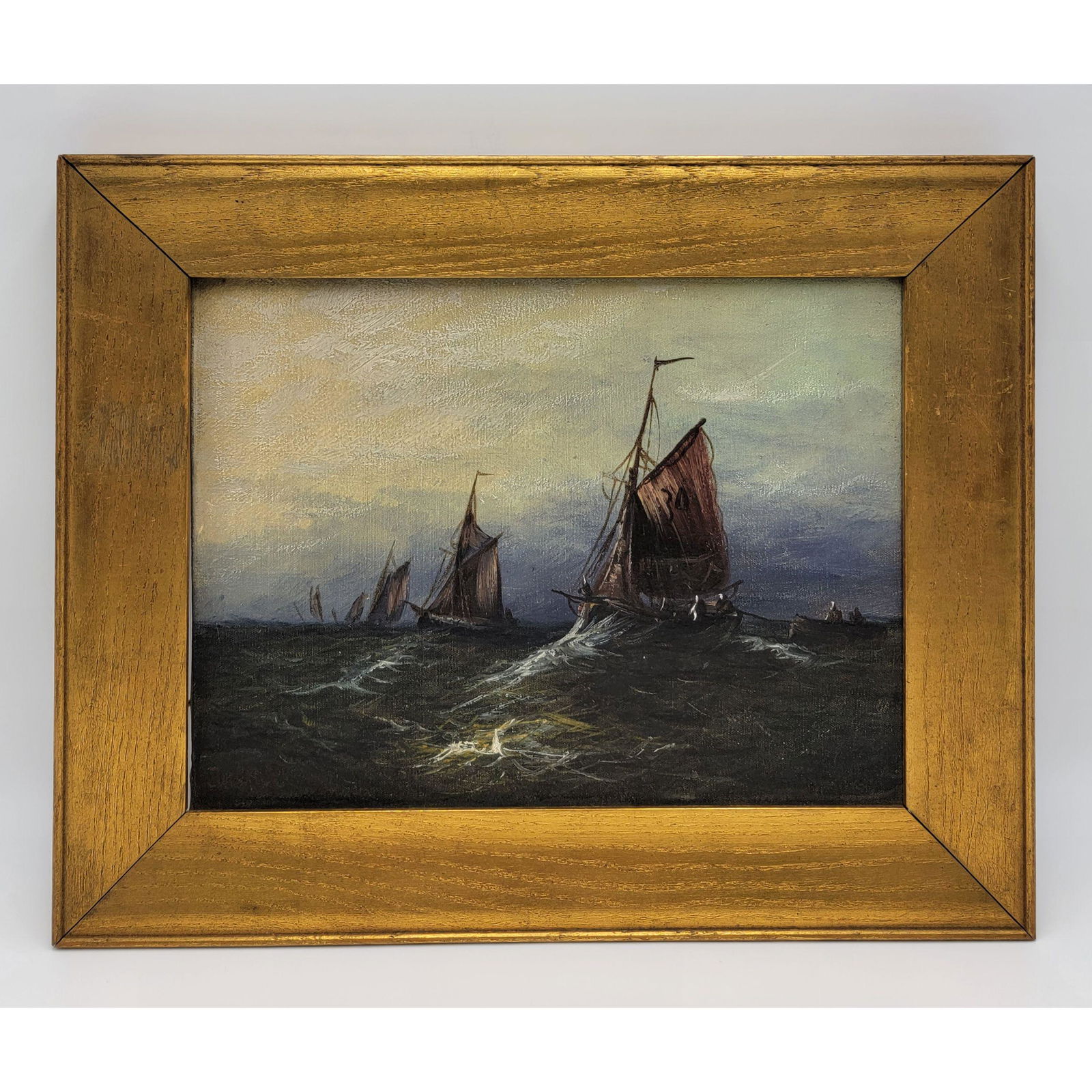 19th C Oil On Canvas Seascape Painting Signed (1 of 12)