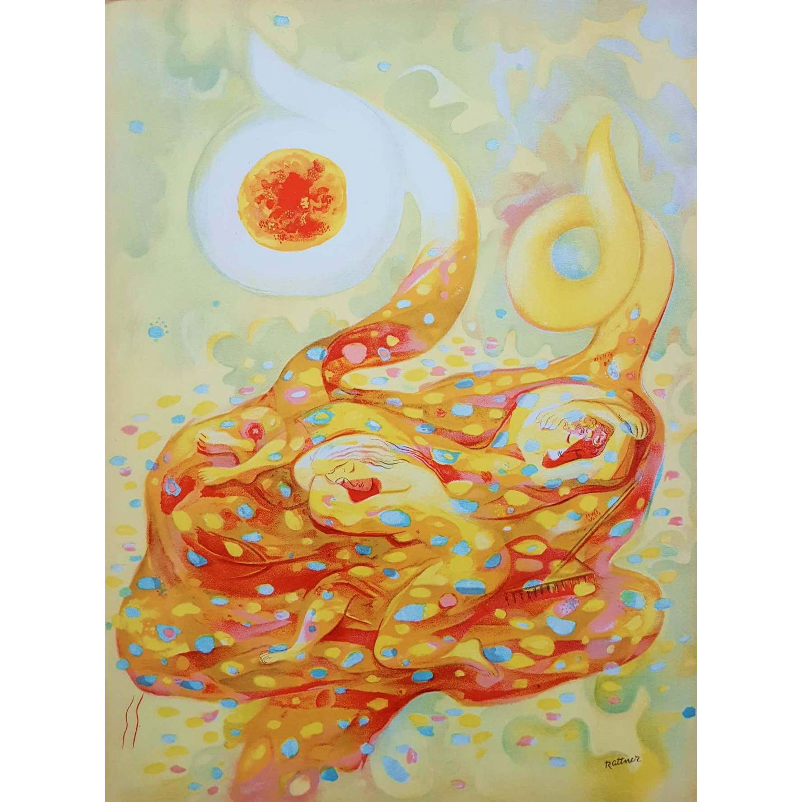 Abraham Rattner (1895-1978) Antique Lithograph "Autumn": An original lithograph on wove paper after American artist Abraham Rattner (1895-1978) titled "Autumn", 1938. Limited edition: approx. 2000. Rattner authorized and was commissioned to see this print p