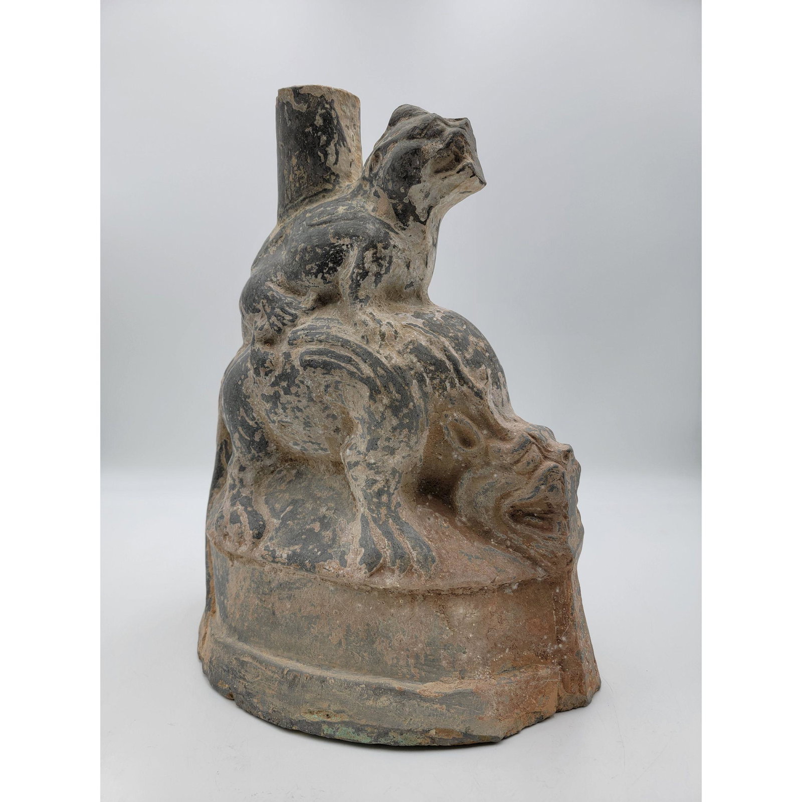 Chinese Han Dynasty Pottery Money Tree Base: Chinese Han Dynasty Pottery Money Tree Base. Measure 15.5" x 13" x 9". Last Pieces From GLORIA AND ROBERT MASCARELLI Estate. BIO: Robert (who prefers to be called Bob) and I have a long history of tra