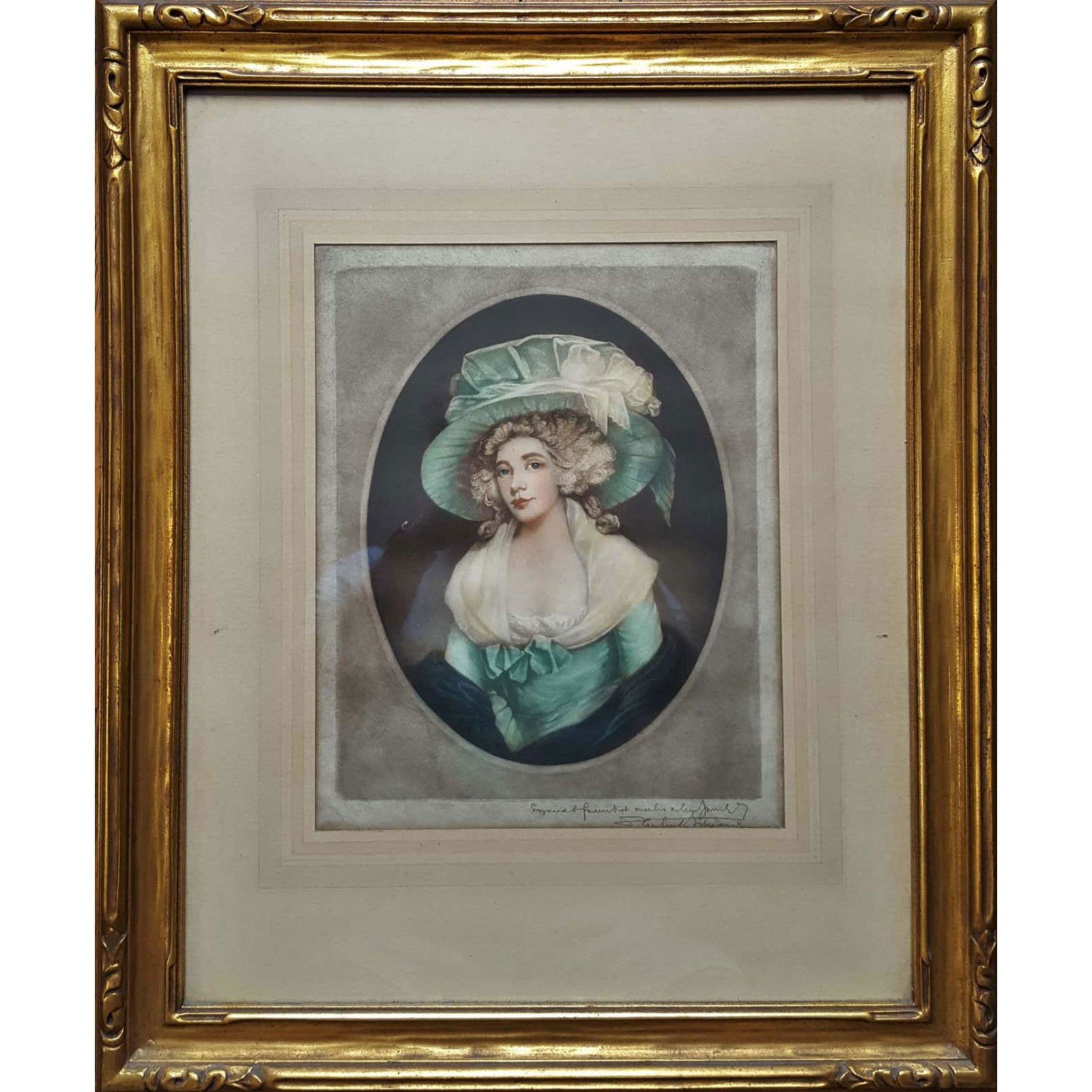 Samuel Arlent Edwards Lady Betty Circa: 1900: An original signed mezzotint engraving on wove paper by English artist Samuel Arlent Edwards (1862-1938) titled "Lady Betty", c. 1900 after a painting by English artist George Romney (1734-1802). Hand