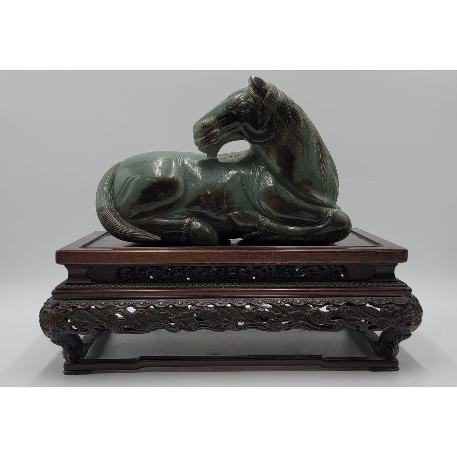Amazing Chinese Jade Horse On Finely Carved Wood Stand (1 of 20)