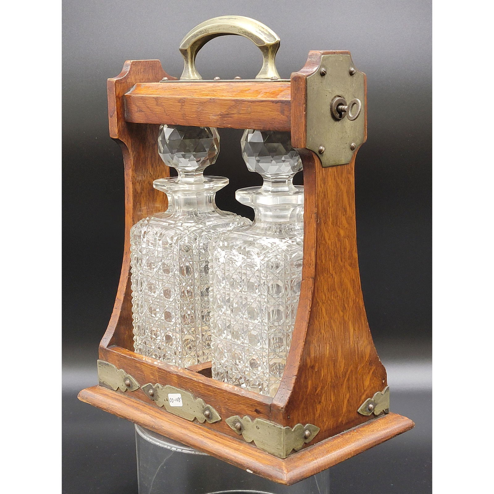 Antique Tantalus W/ Key In Tiger's Oak Cut Glass Decant (1 of 19)